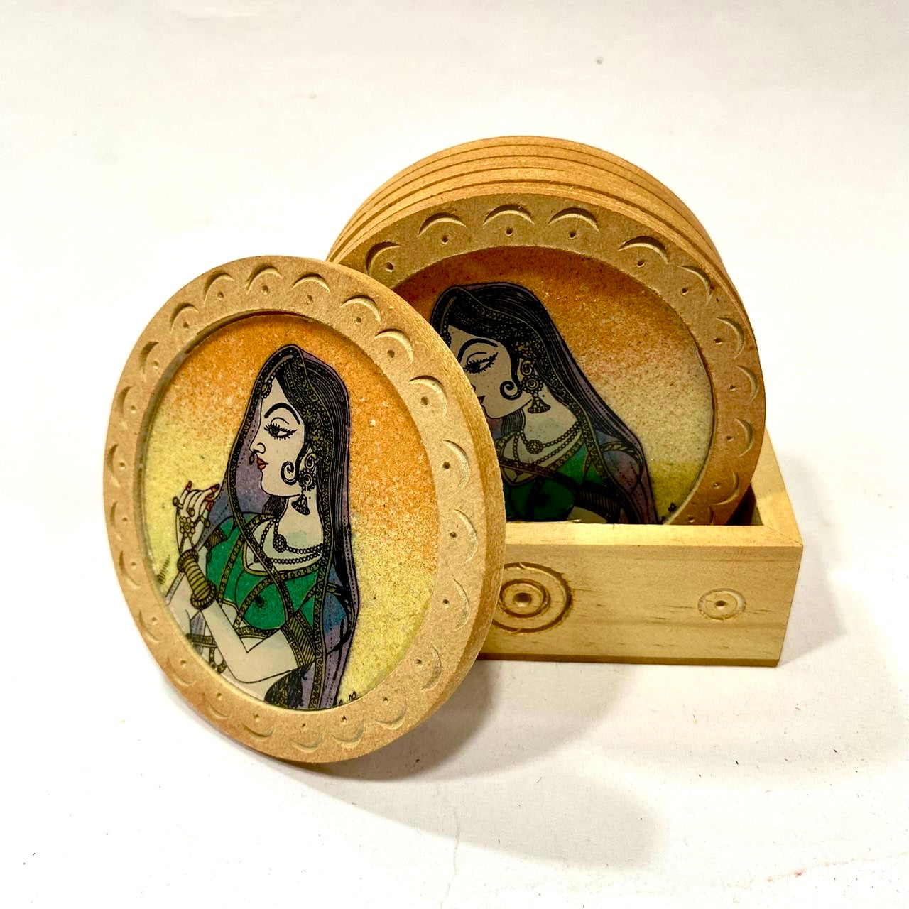 Round Tea Coasters With Indian Heritage Dinning Office Utilities From Tamrapatra - Tamrapatra