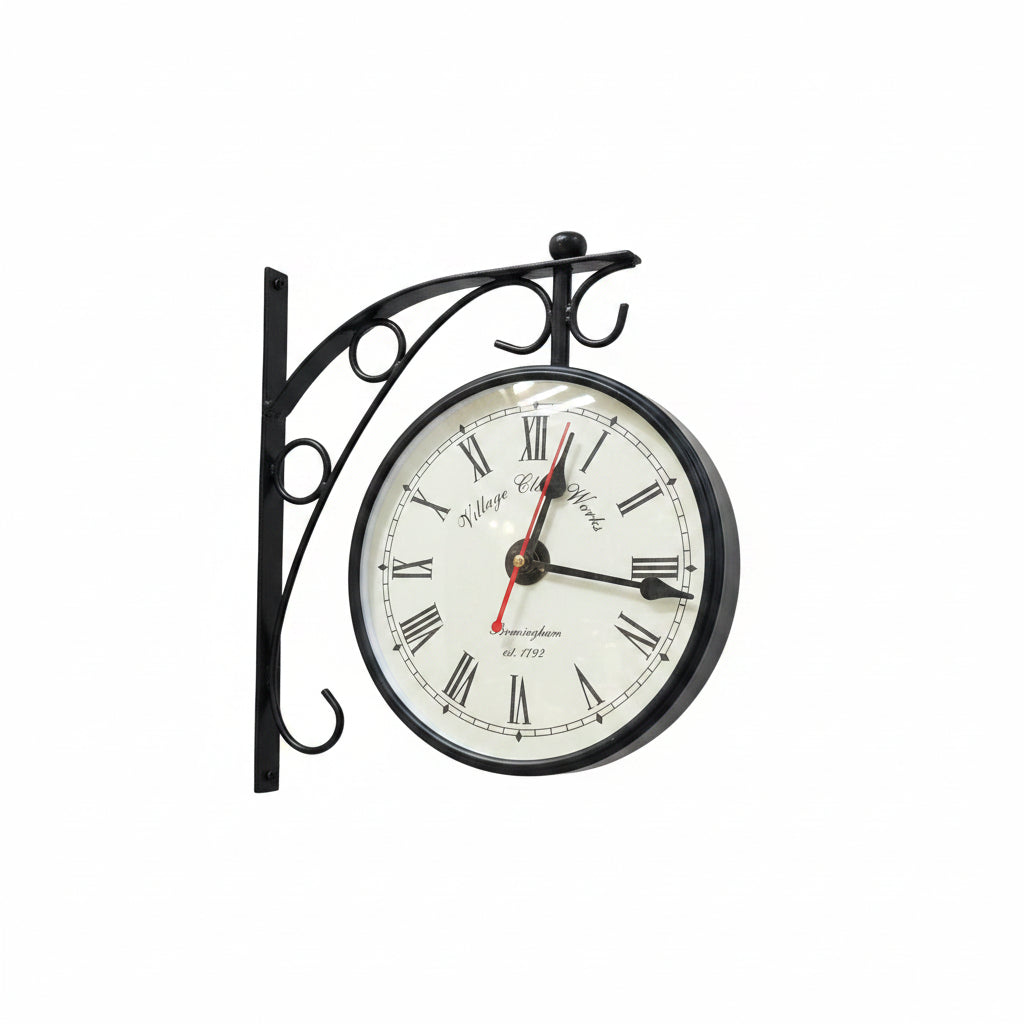 Decorative wall clock with intricate design on a shelf with small items