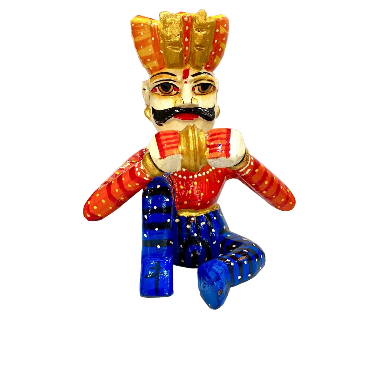 Hand Painted Various Wooden Musical Man With Indian Attire Decor By Tamrapatra