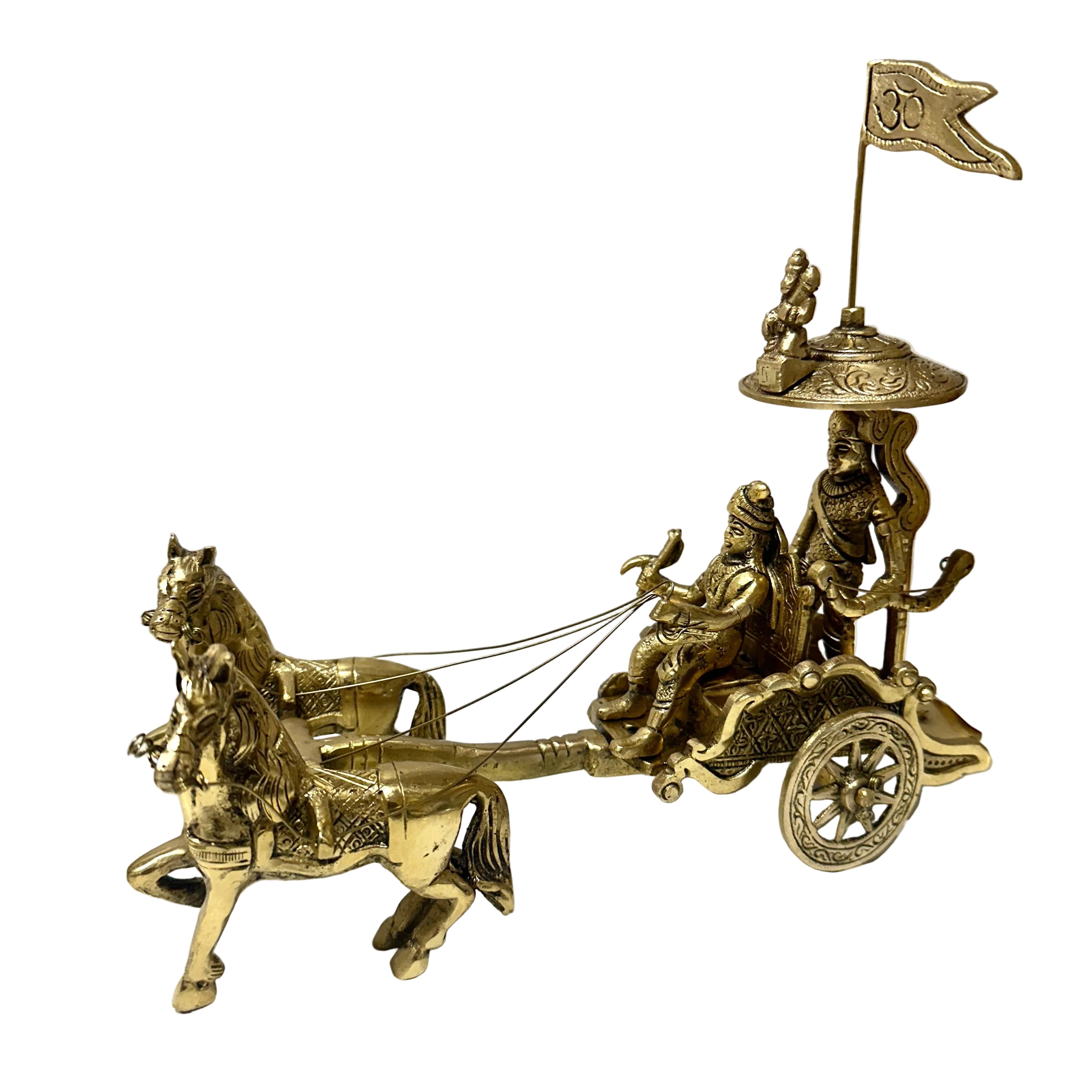 Brass Arjun Krishna Chariot Depicts The Story Of Mahabharata Handmade Tamrapatra