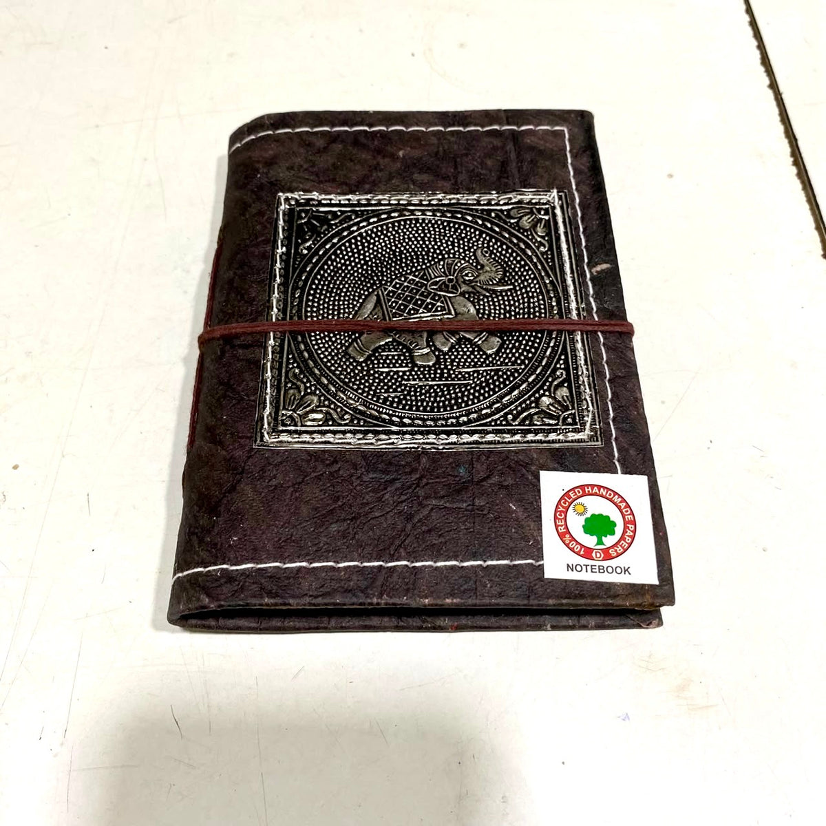 Leather Stitched Notebook Diary With Handmade Recycled Paper Tamrapatra