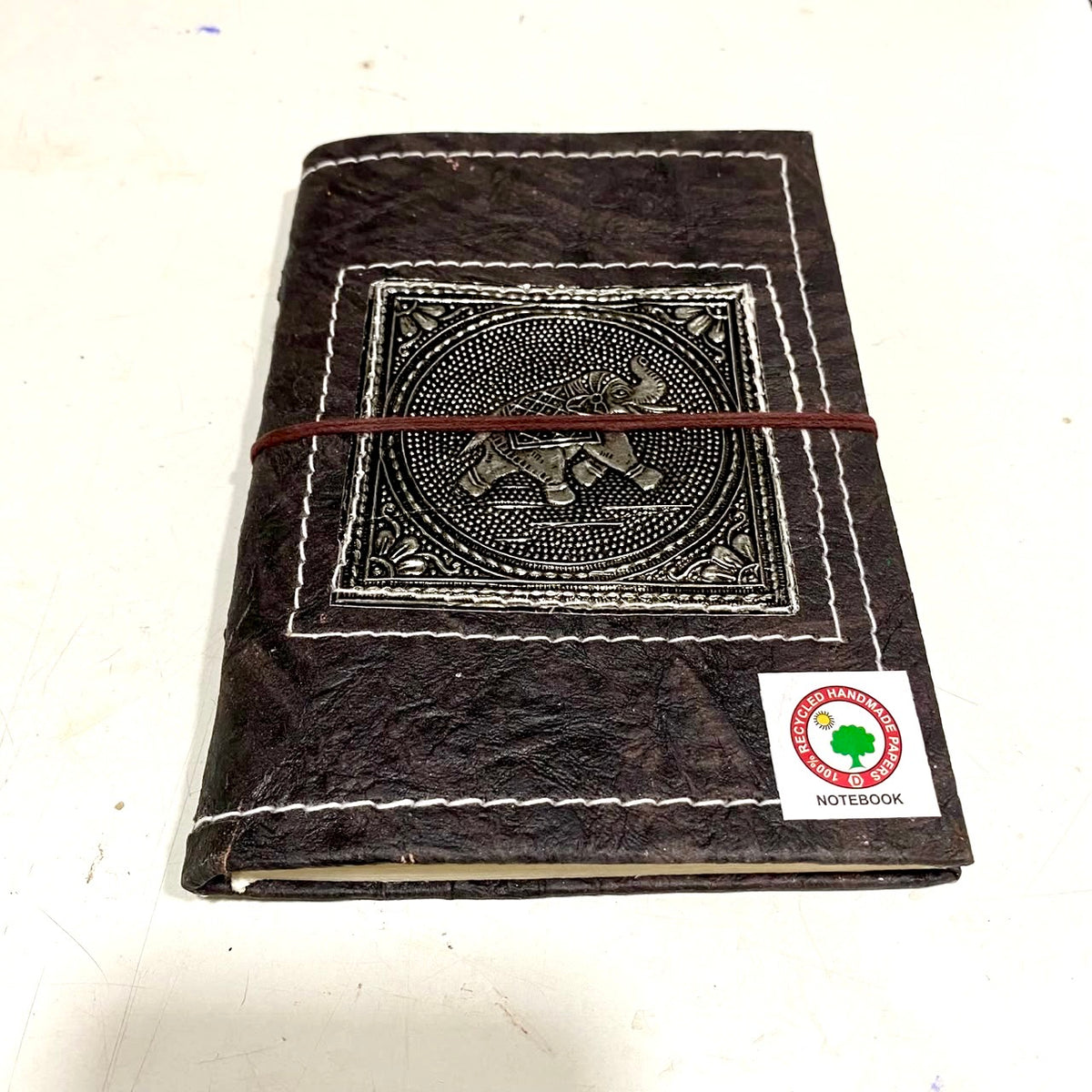 Leather Stitched Notebook Diary With Handmade Recycled Paper Tamrapatra