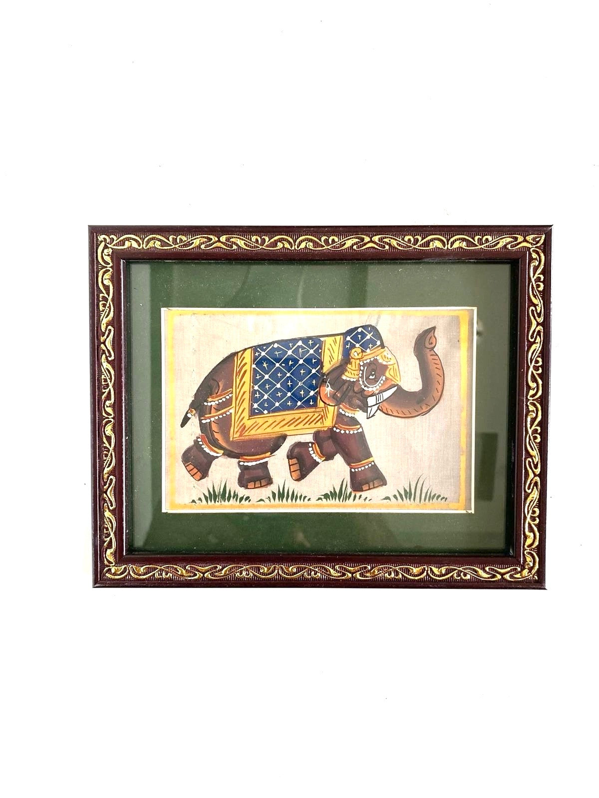 Hand Painted Elephants On Cloth Enclosed In Frame Hangings From Tamrapatra