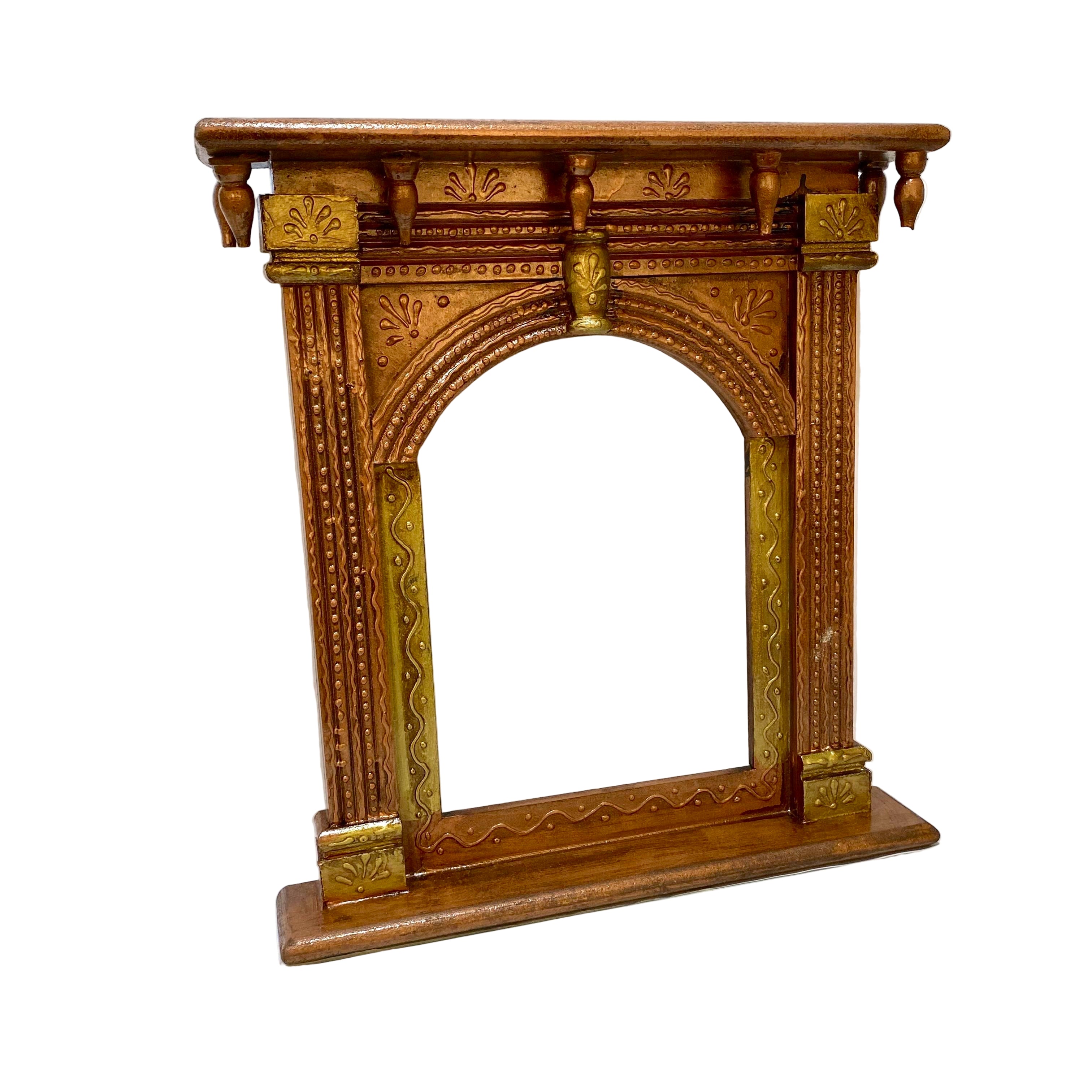 Decorative wooden frame with intricate carvings on a white background