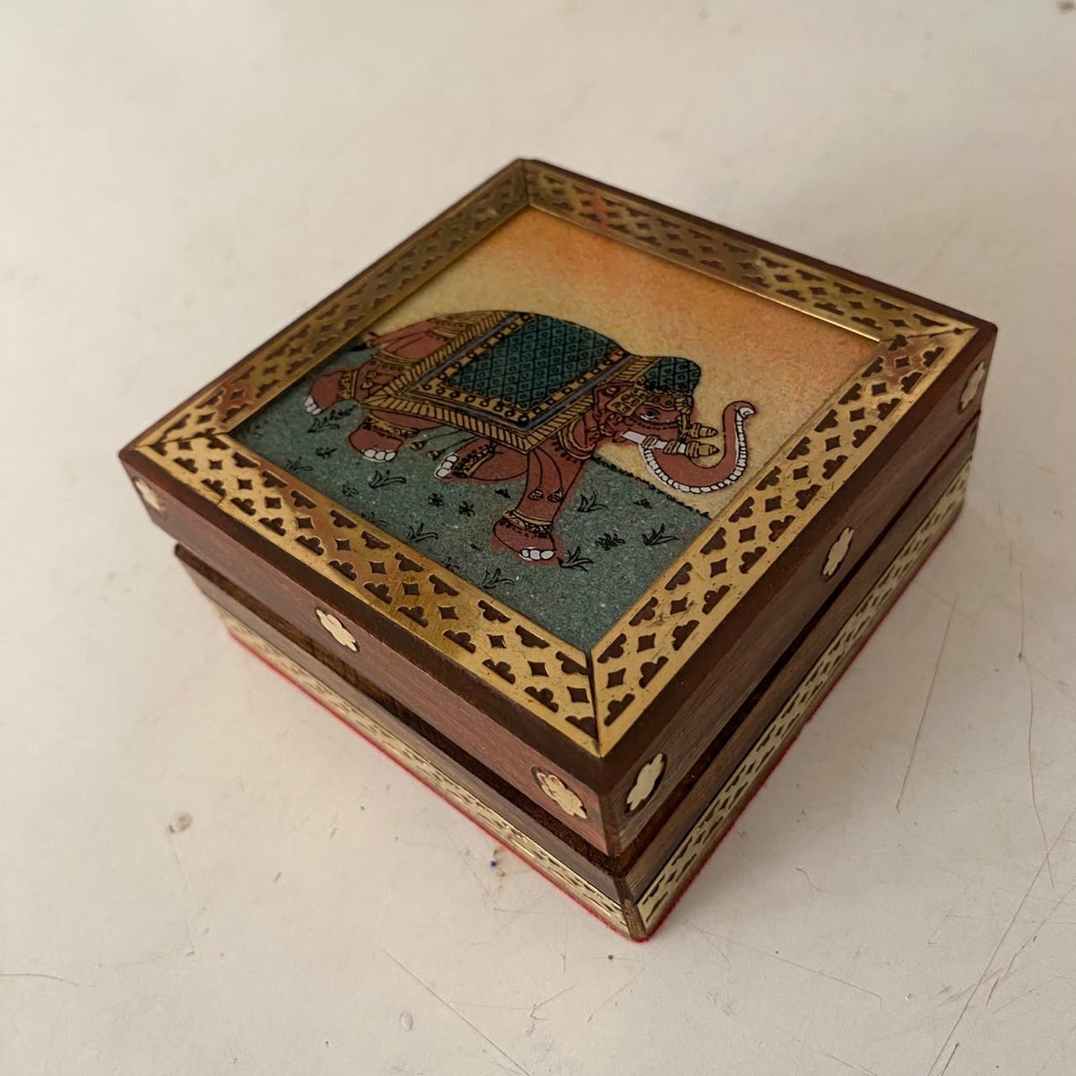 Mini Gemstones Artwork On Wooden Box Handmade In India By Tamrapatra - Tamrapatra