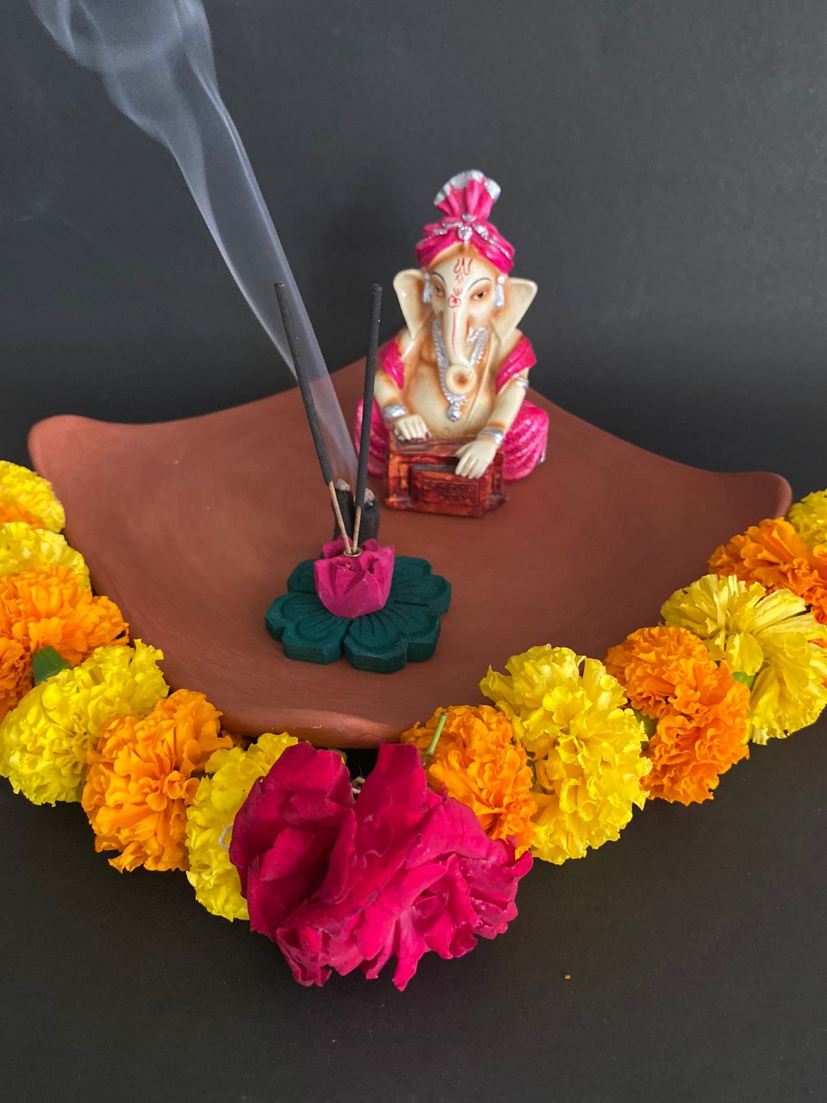 Incense Stick Holder In Designer Flower Style Wooden Handcrafted From Tamrapatra