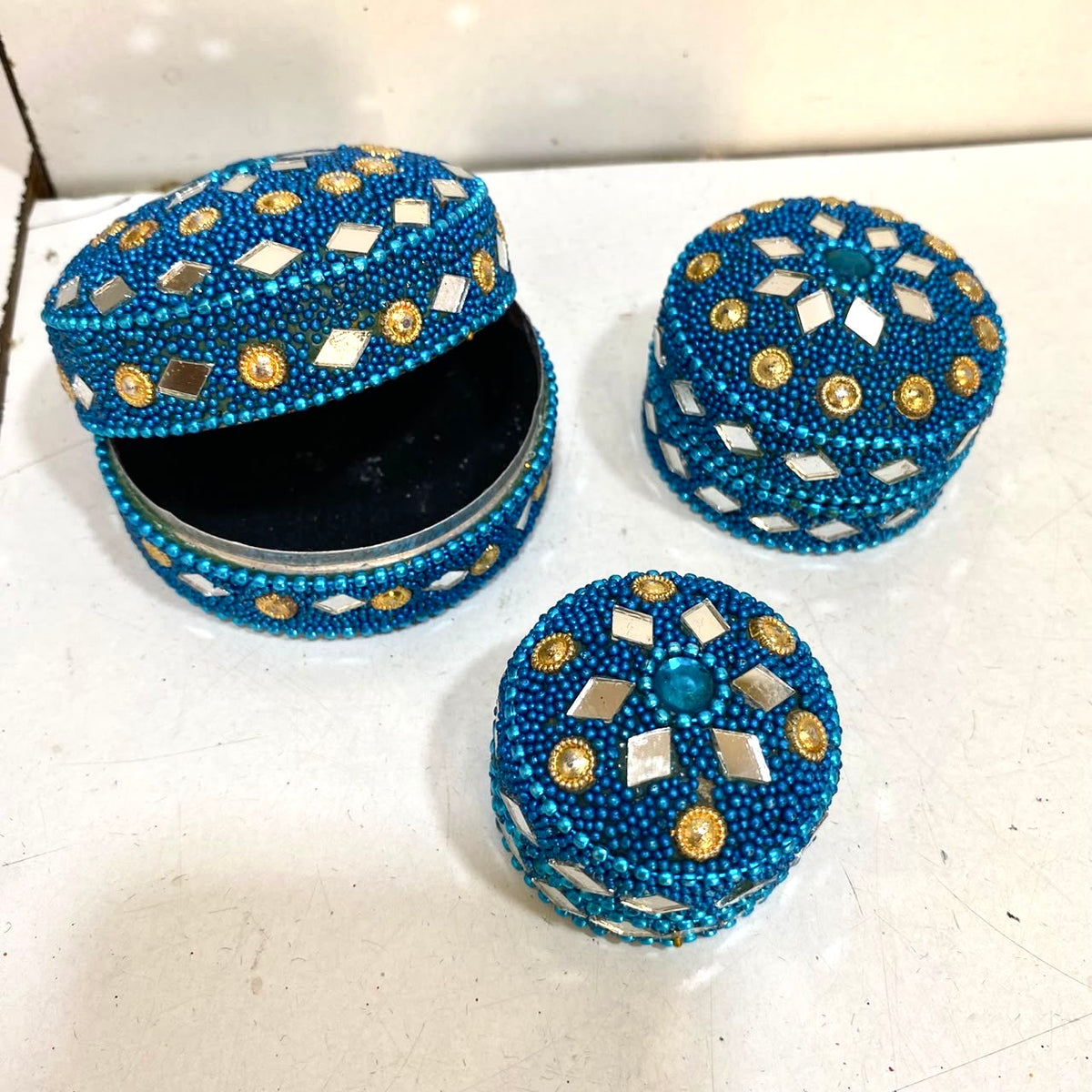 Jewelry Box Mirror & Kundan Art Handcrafted Storage Gifts Occasion Tamrapatra - Tamrapatra