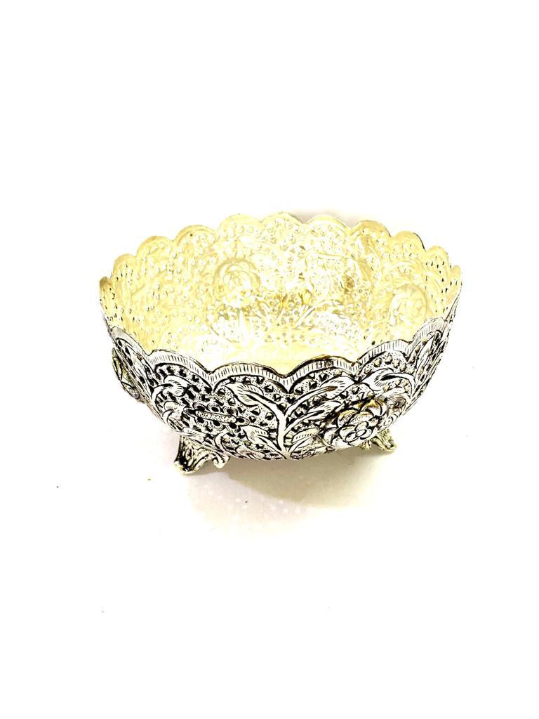 Round Design On Stand Storage Basket Exclusive Collection Of German Silver Tamrapatra