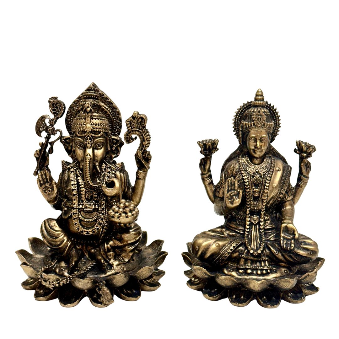 Premium Lord Ganesh Lakshmi Cold Cast Bronze Collectible Set Of 2 By Tamrapatra