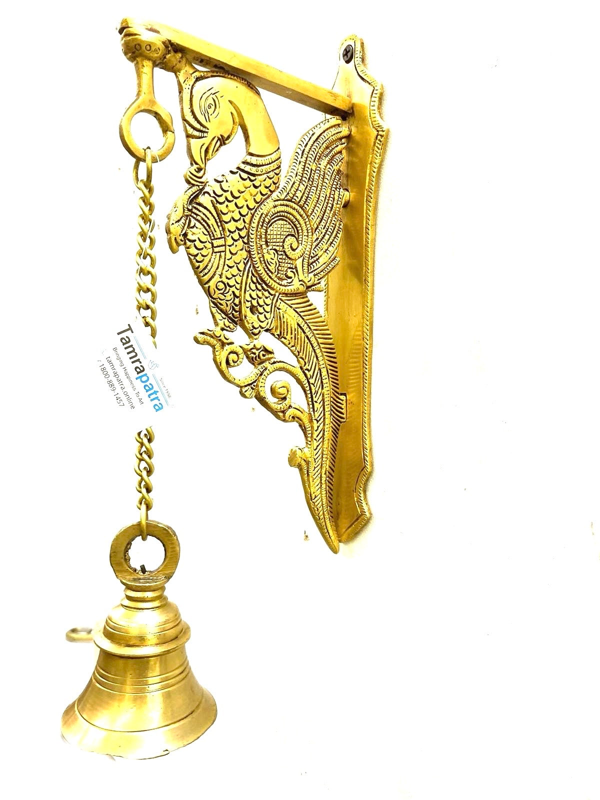 Brass Bell For Wall Hanging Door & Temple With Peacock & Ship's Helm By Tamrapatra