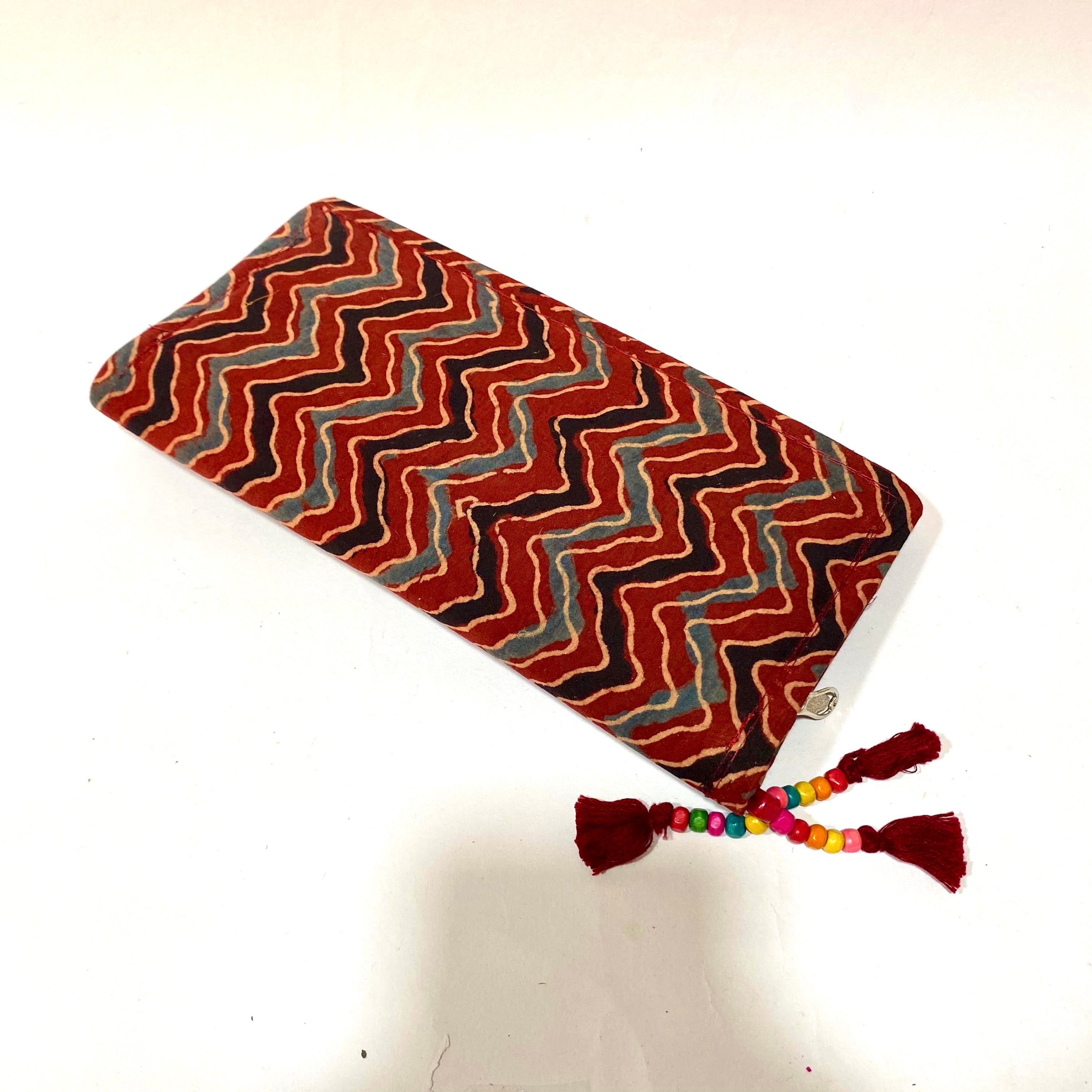 Cotton Embroidery Block Print Purse With Mirrors Styled With Beads By Tamrapatra