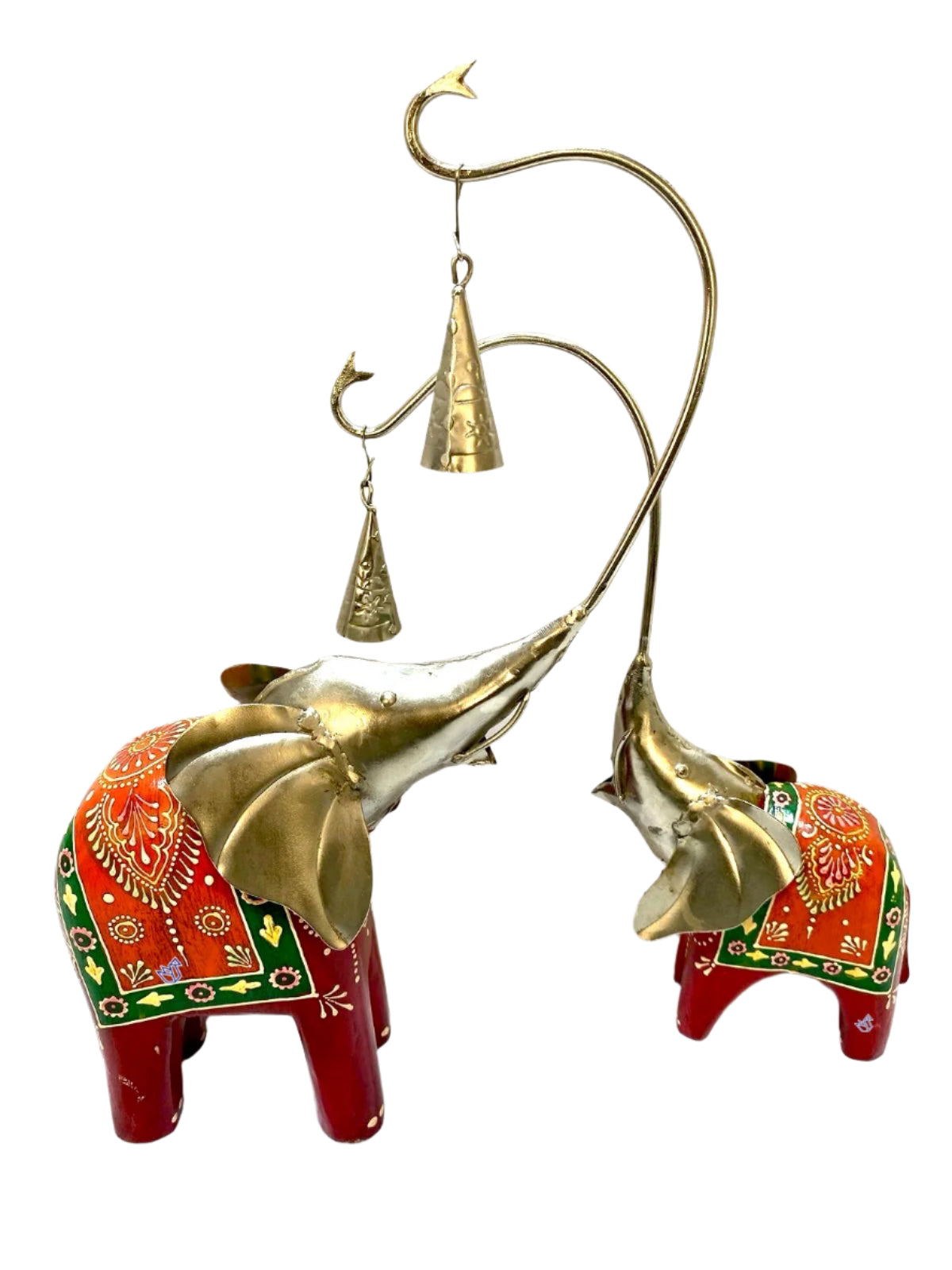 Elephant Ringing Metal Bell Wooden Hand Painted Body In Set of 2 From Tamrapatra