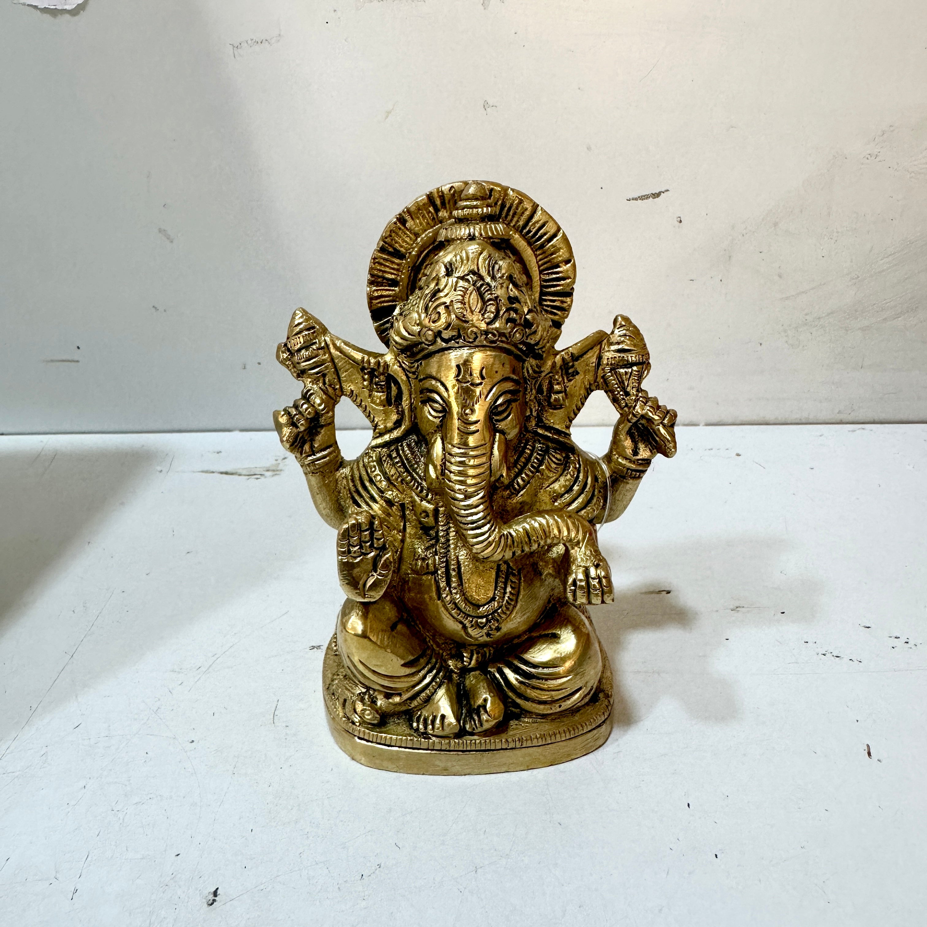 Brass Ganesh On Chowki Excellent Divine Collection Super Finely Carved Tamrapatra