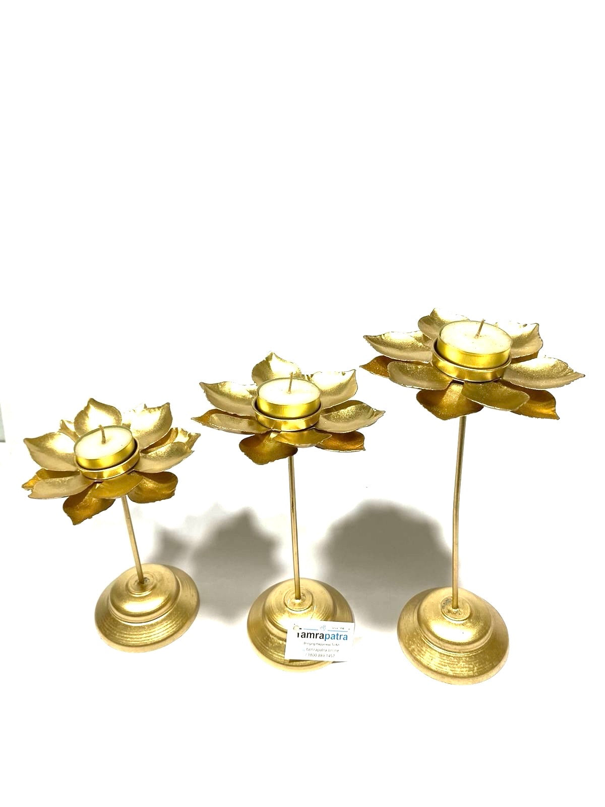 Metal Drop Style Tea Light Holder Set Of 3 Long Standing Home Decoration Tamrapatra