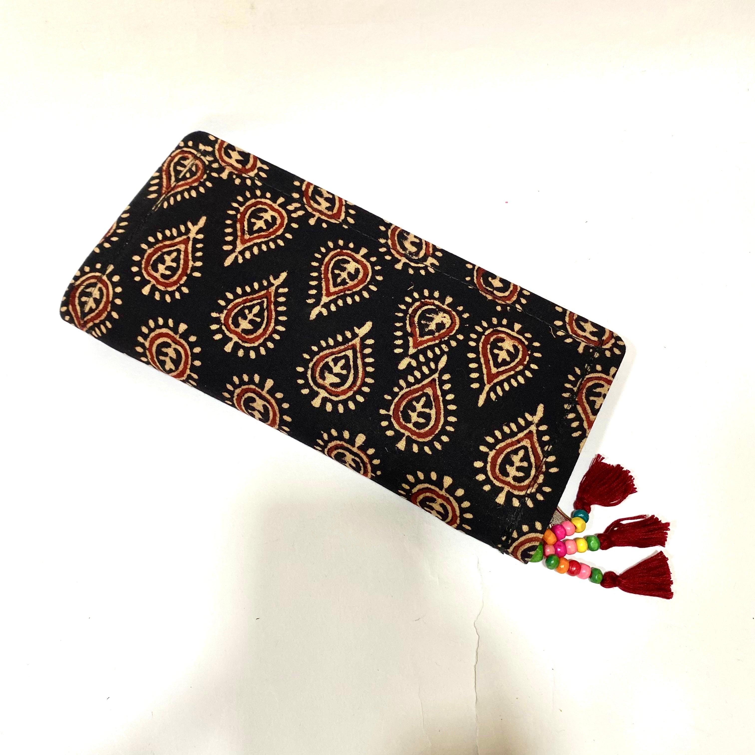 Cotton Embroidery Block Print Purse With Mirrors Styled With Beads By Tamrapatra