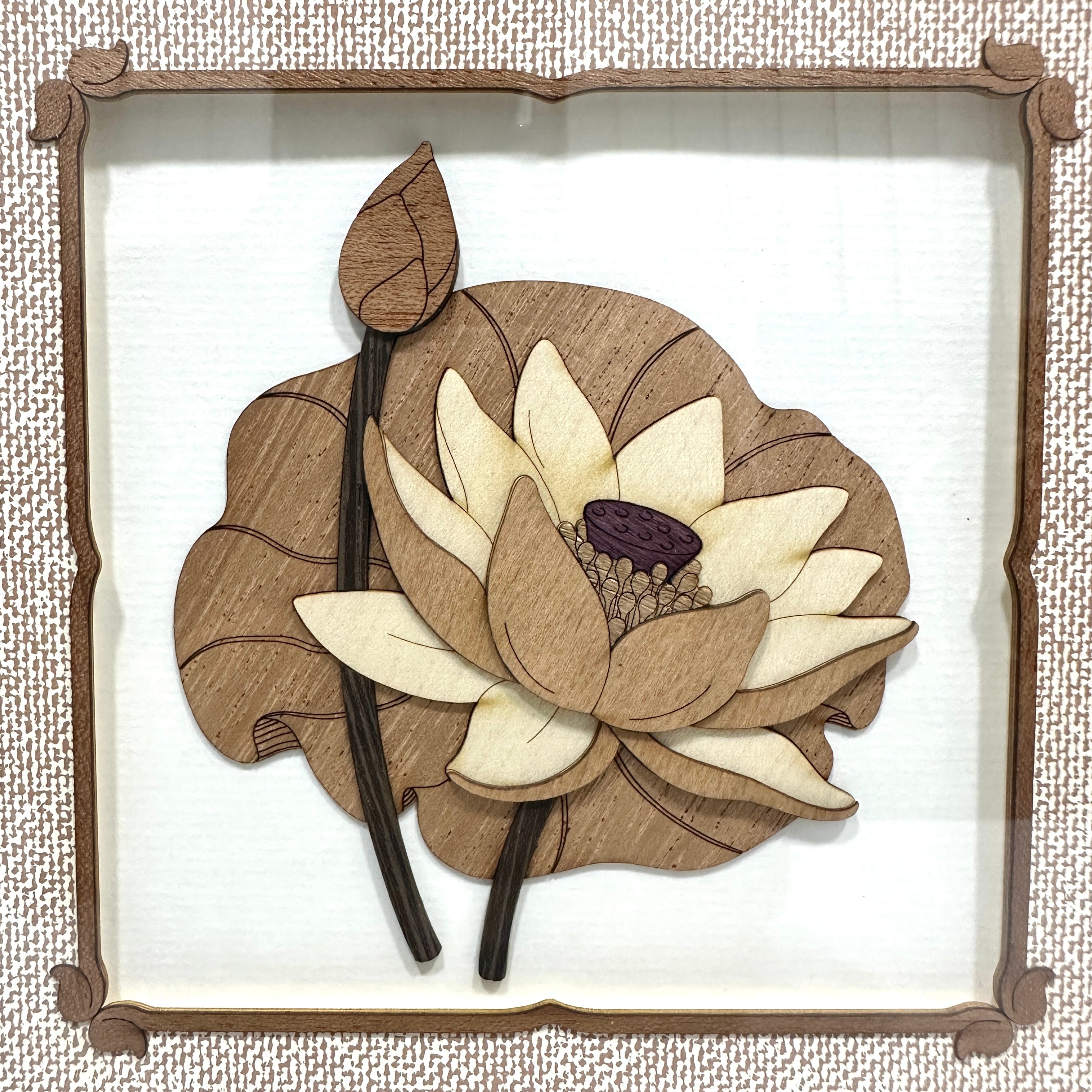 Flower 3D Wooden Carving Frame Natural Wood Floral Wall Art By Tamrapatra