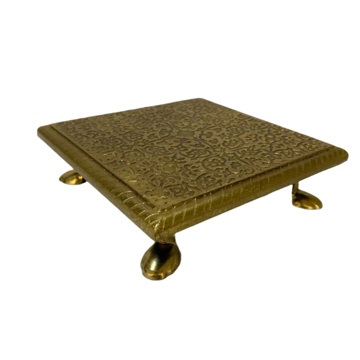 Brass Foil Fitted Bajoth Premium Design With Legs Square Shaped From Tamrapatra