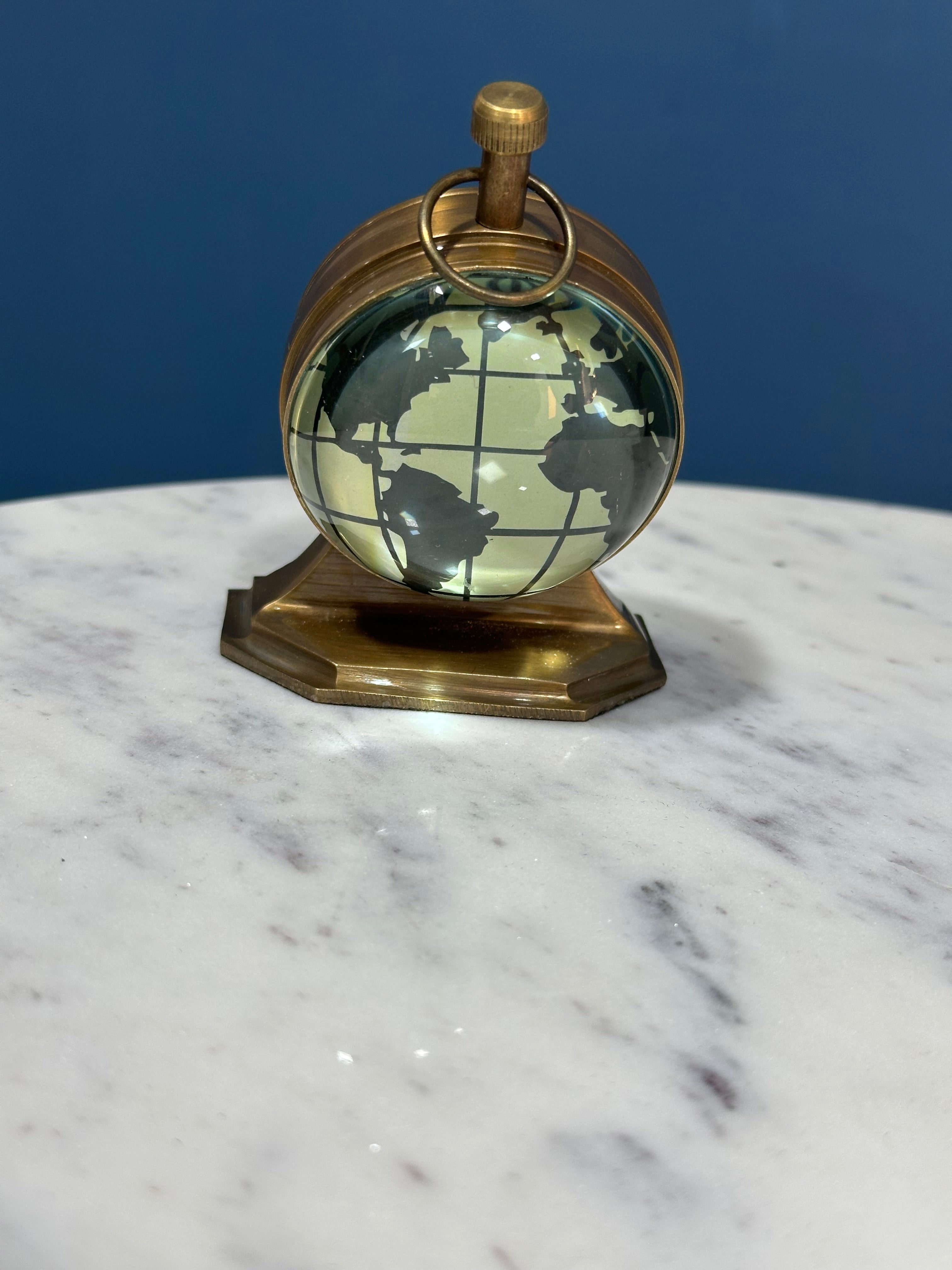 Brass Antique Globe Style Clock Table Desk Utility Accessories Gifts Tamrapatra