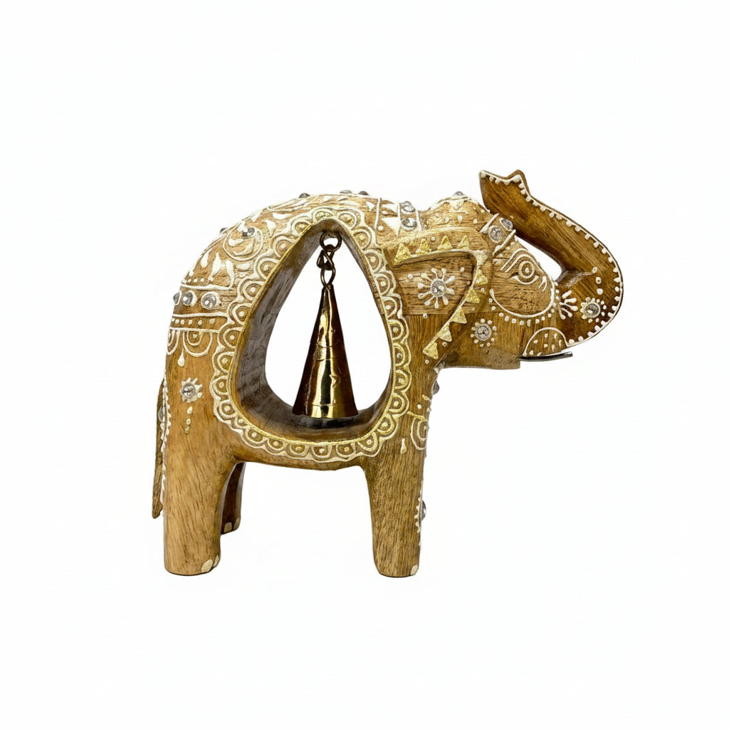 Metallic Bell Wooden Elephant Painted Natural Handcrafted Ideas From Tamrapatra - Tamrapatra