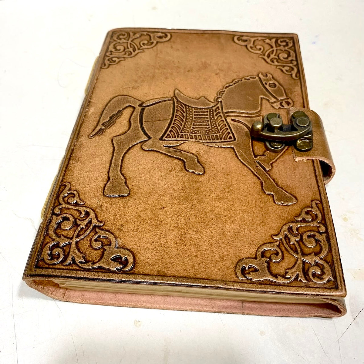 Leather Stitched Diary With Stone Handmade Paper Premium Collection Tamrapatra