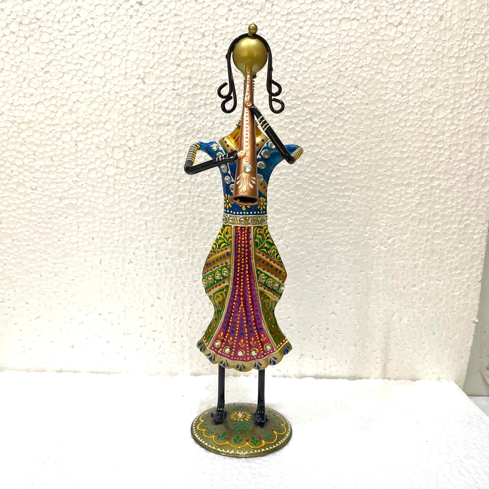 Standing Lady Playing Various Musical Instruments Metal Craft Tamrapatra