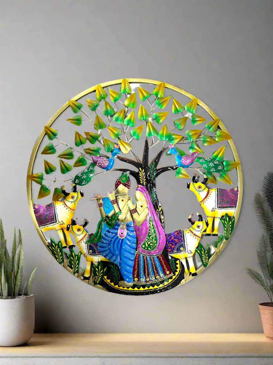 Big Radha Krishna Round In Classy Colorful Finish Metal Crafts By Tamrapatra