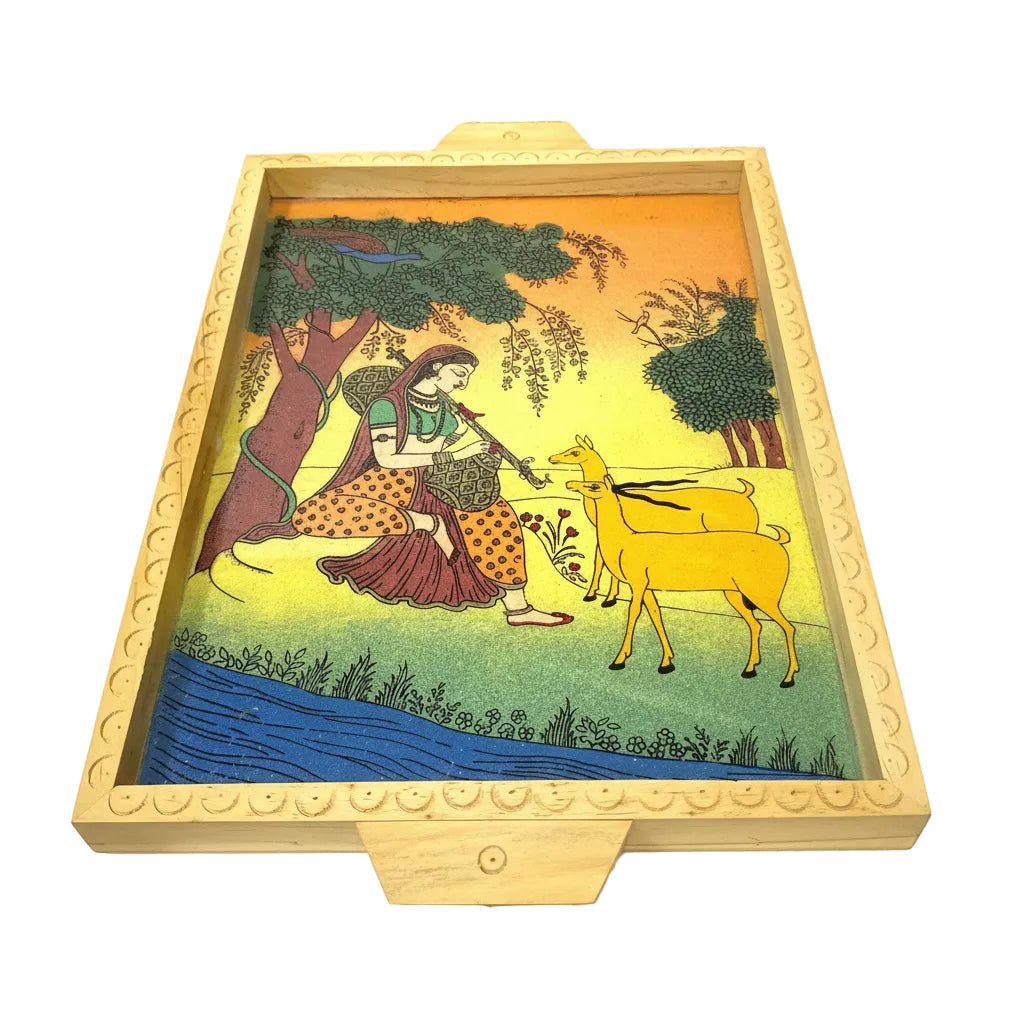 Wooden  Gemstone Tray Ragini Painting Style Handmade Gifts Tamrapatra - Tamrapatra