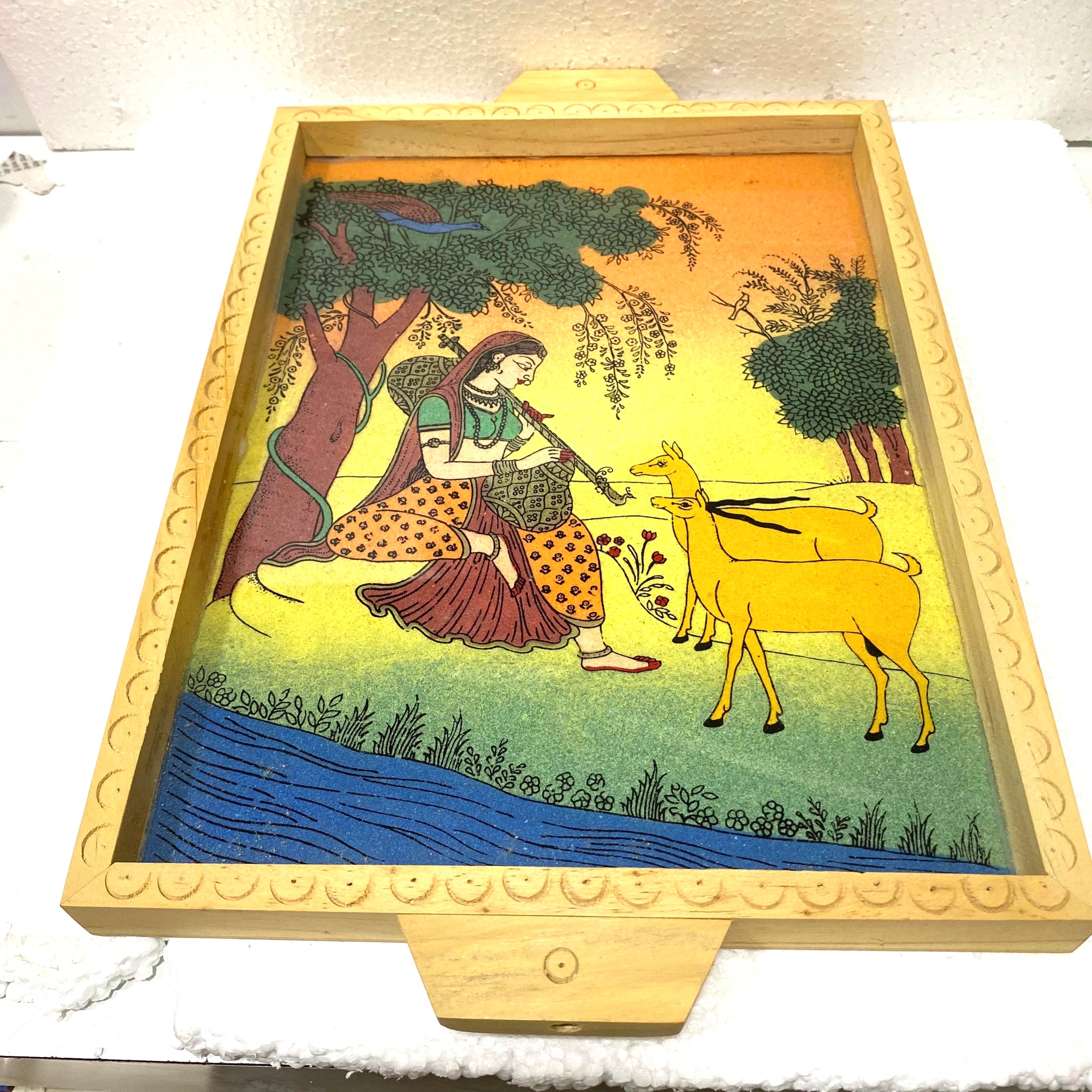 Wooden  Gemstone Tray Ragini Painting Style Handmade Gifts Tamrapatra - Tamrapatra