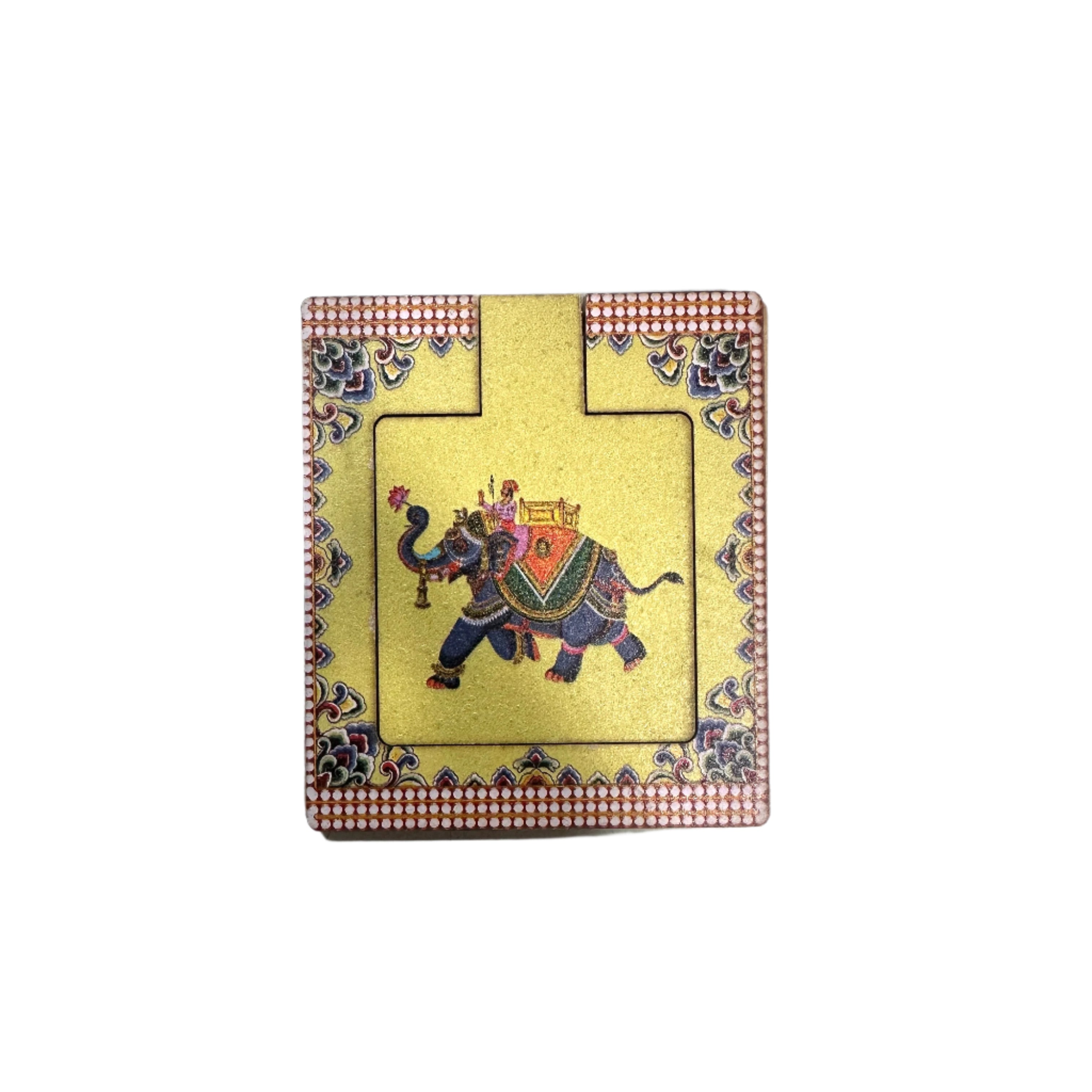 Decorative card with an elephant design on a textured white surface
