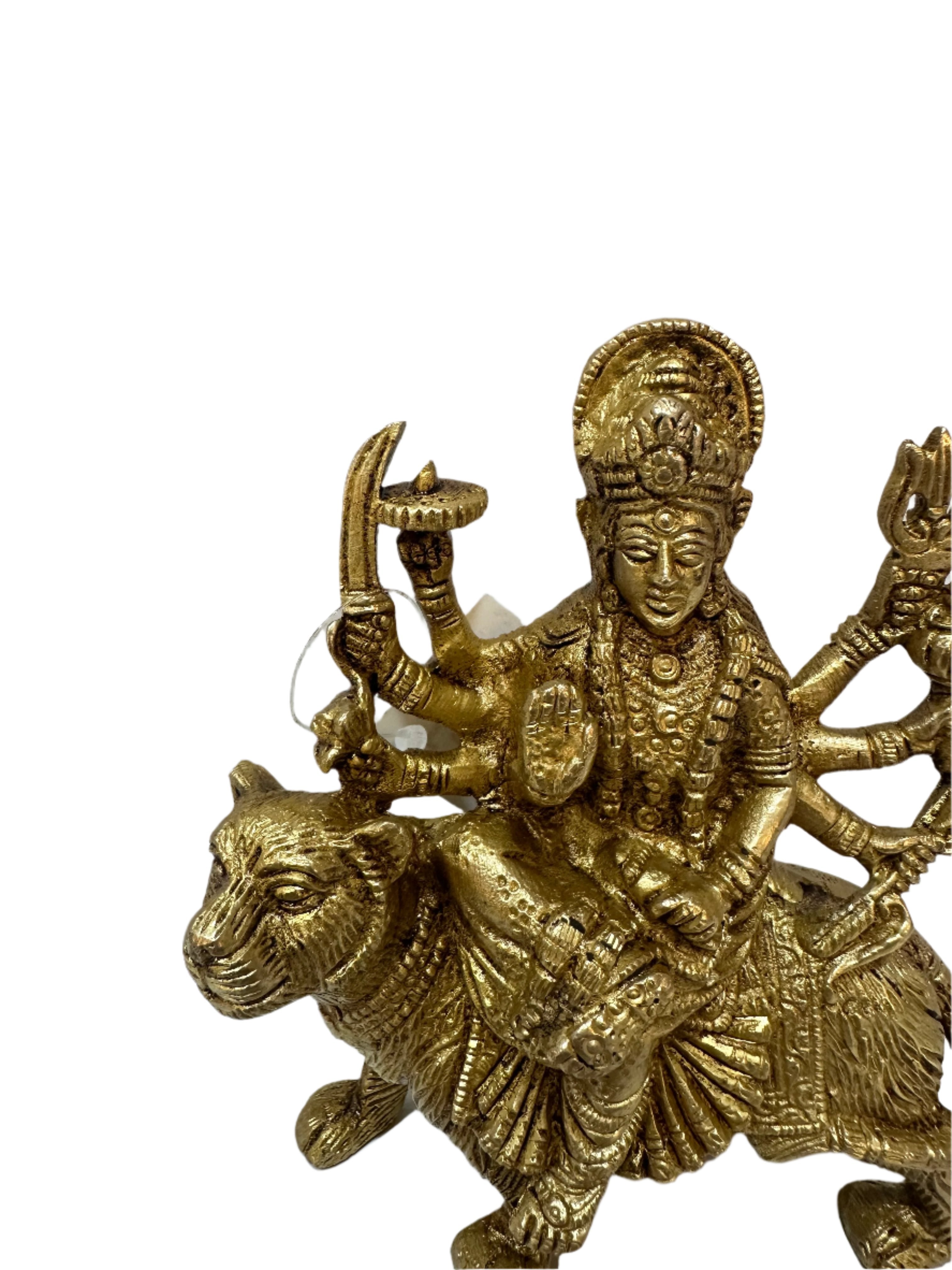 Goddess Durga "Ambe Ma" Shakti In Brass Idol On Stand Artefact At Tamrapatra