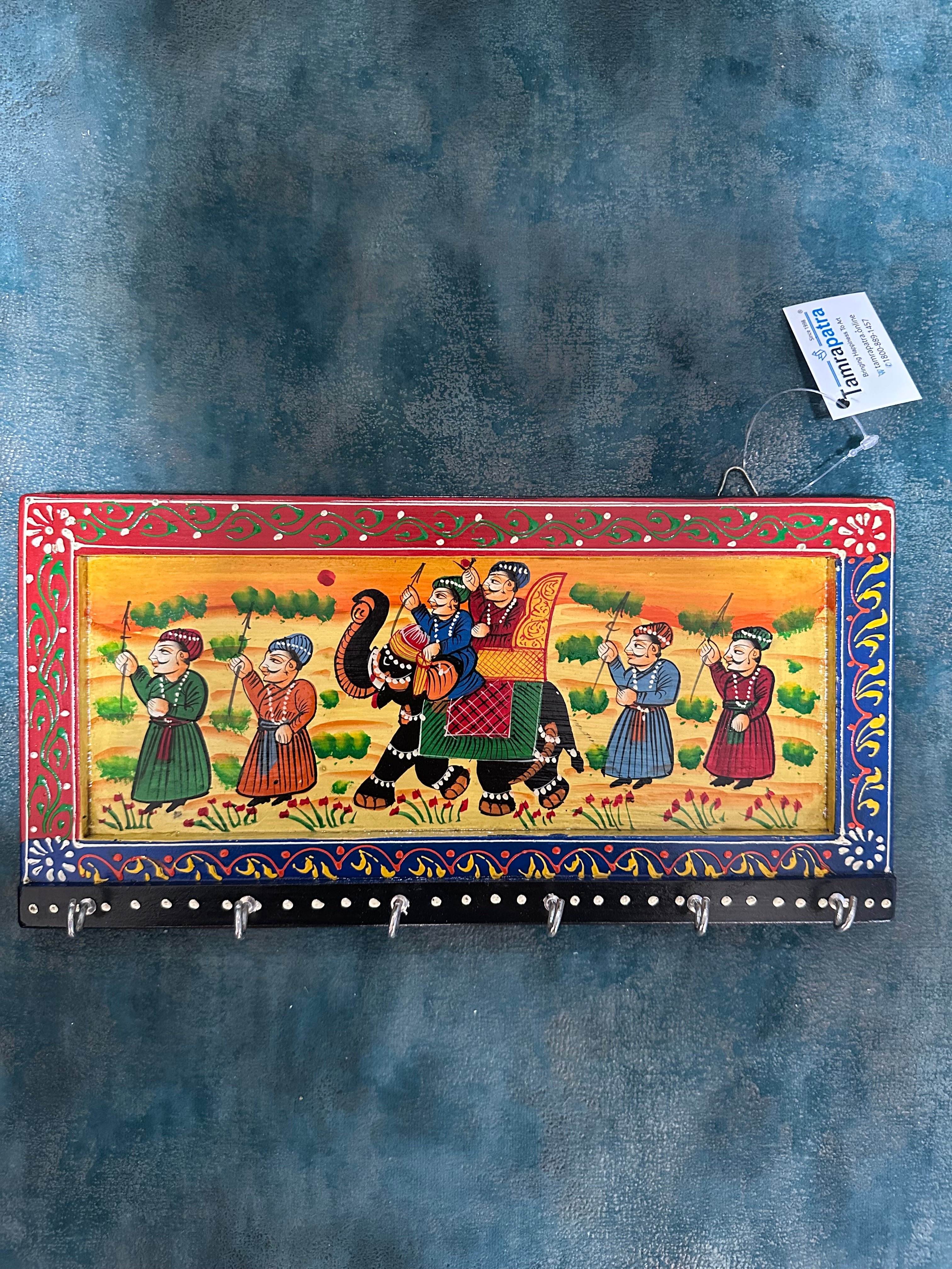 Royal HandPainted On Wooden Style Key Hanger Traditional Tamrapatra