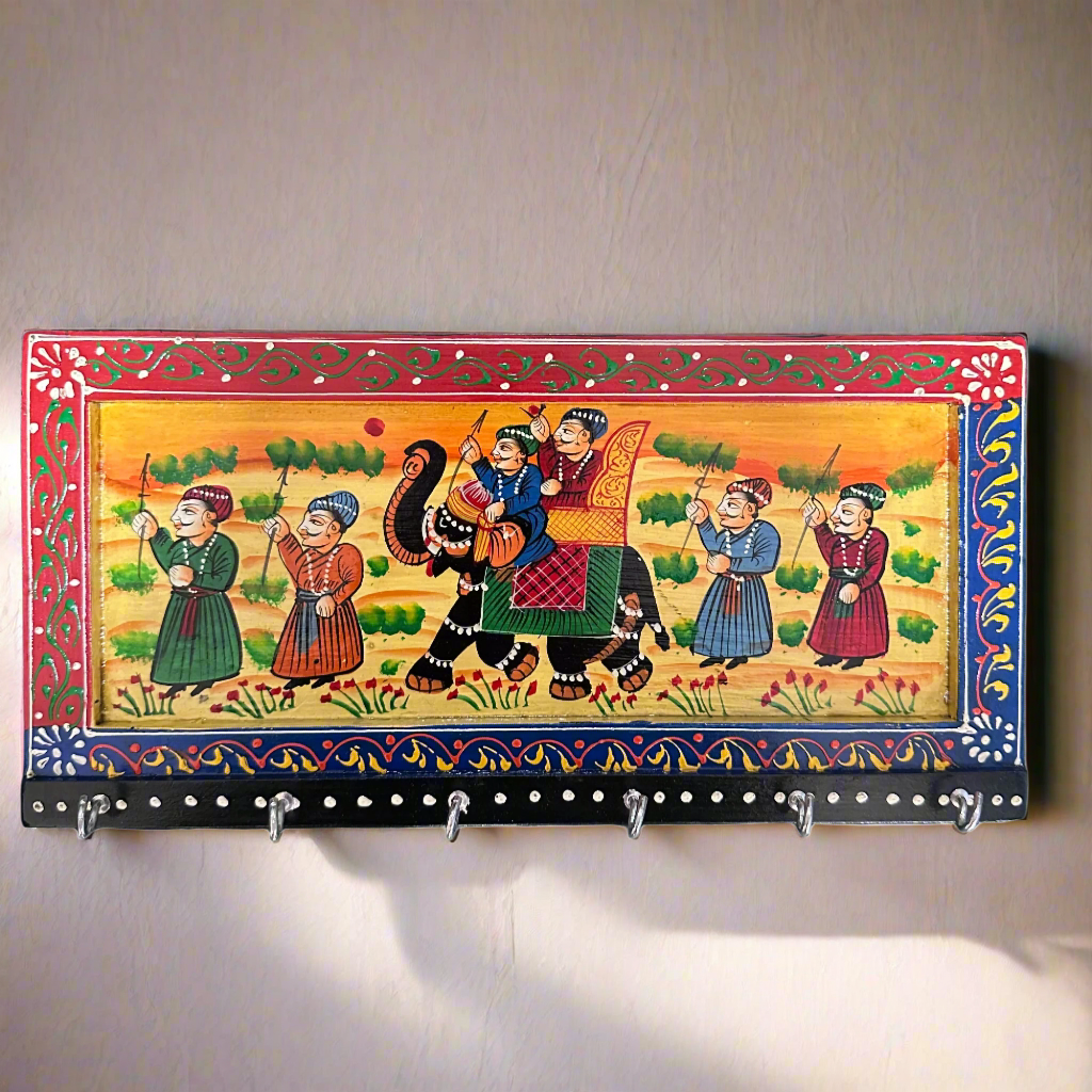 Royal HandPainted On Wooden Style Key Hanger Traditional Tamrapatra