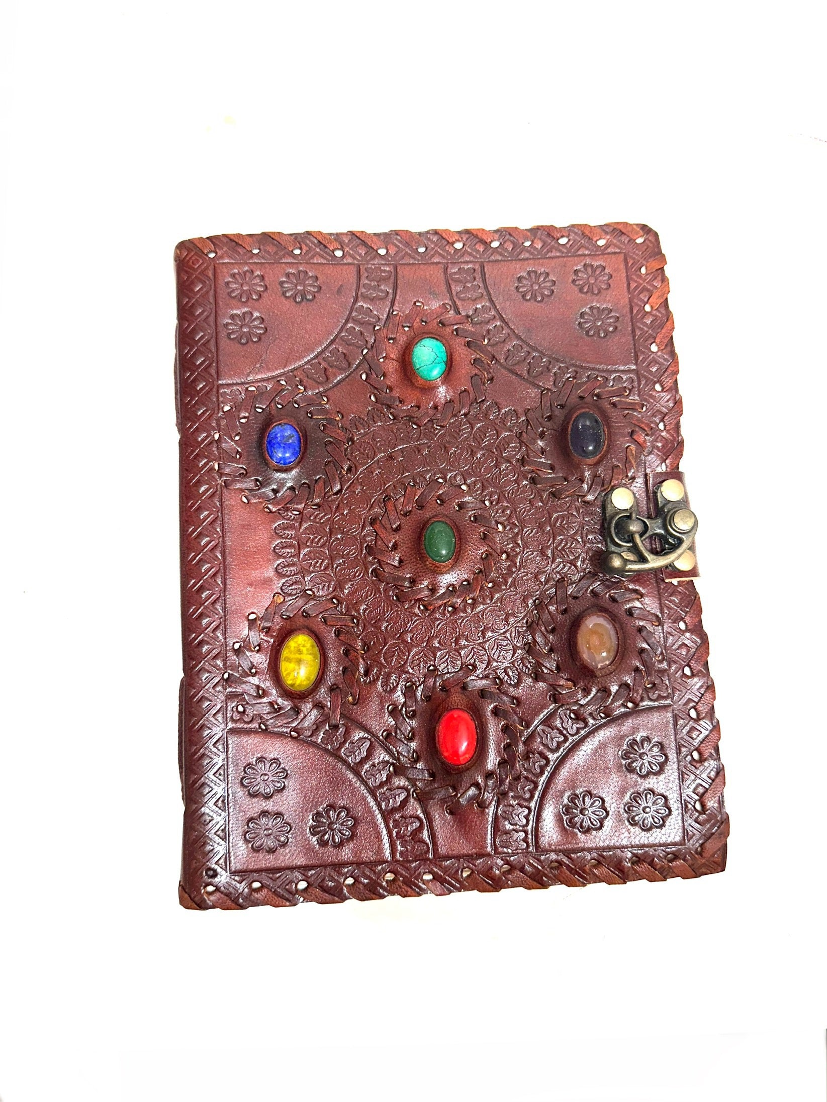 Leather Stitched Diary With Stone Handmade Paper Premium Collection Tamrapatra