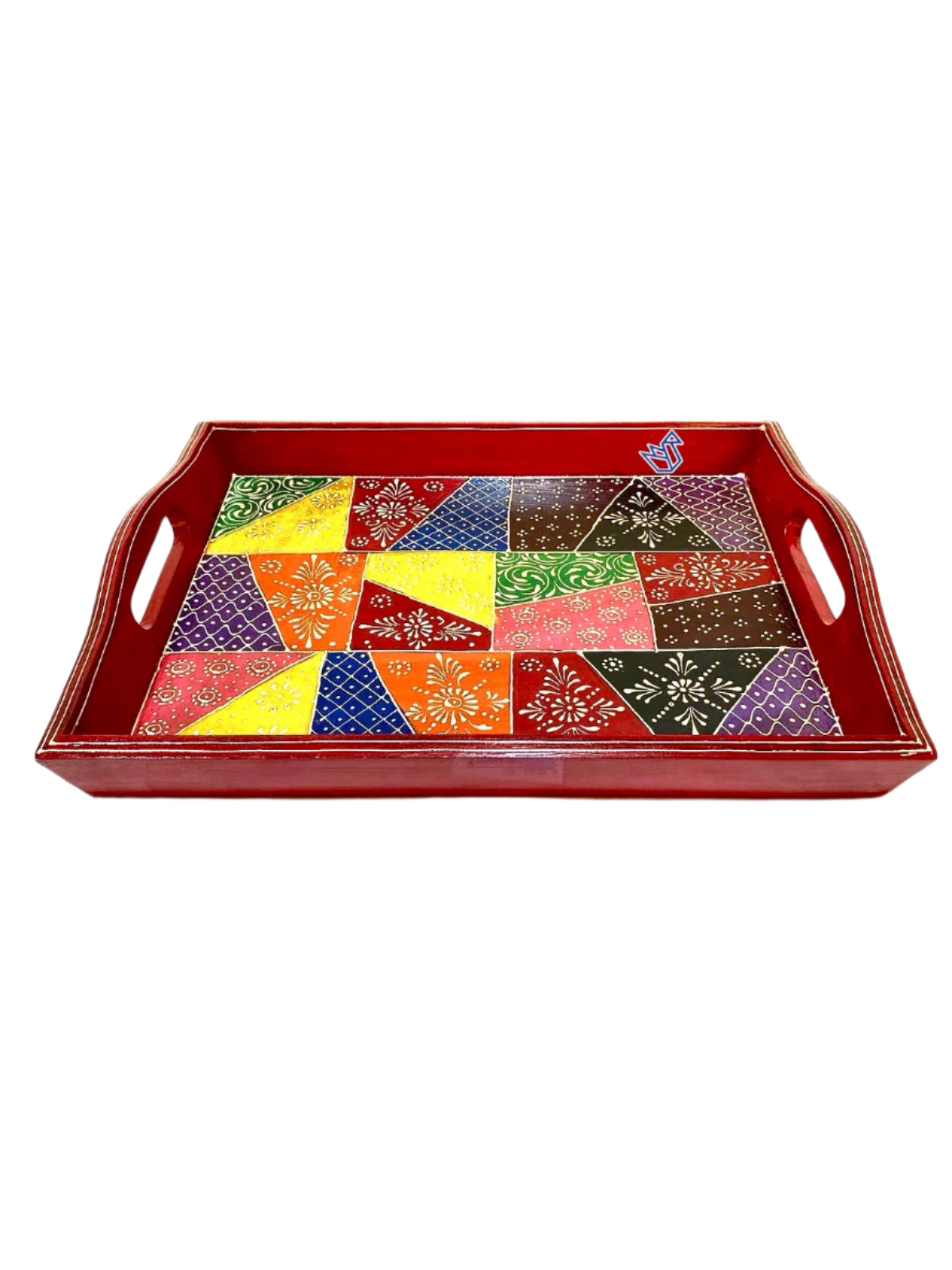 Colorful Wooden Trays Hand Painted With Handles Utility Dinning By Tamrapatra