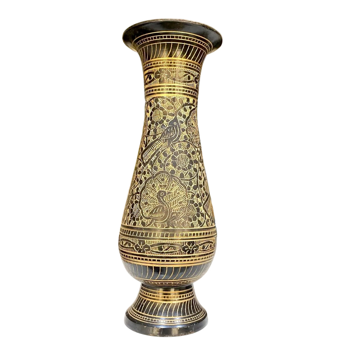 Brass Engraved Inlay Work Ancient Handcrafted Flower Vase By Tamrapatra - Tamrapatra