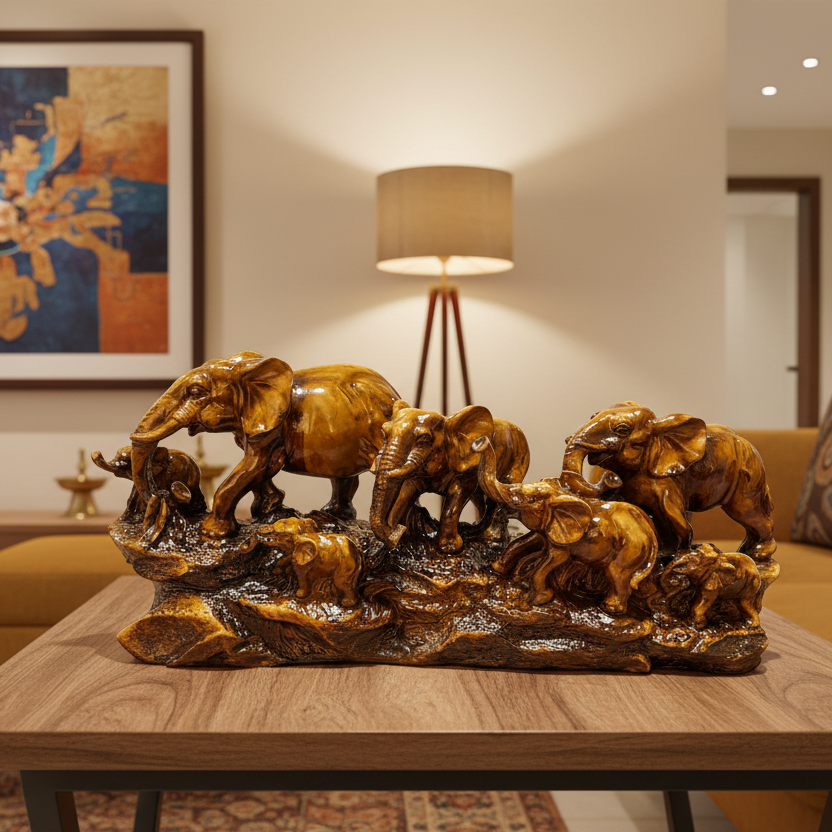 Elephant Family Resin Showpiece Home Office Interior's Choice From Tamrapatra - Tamrapatra