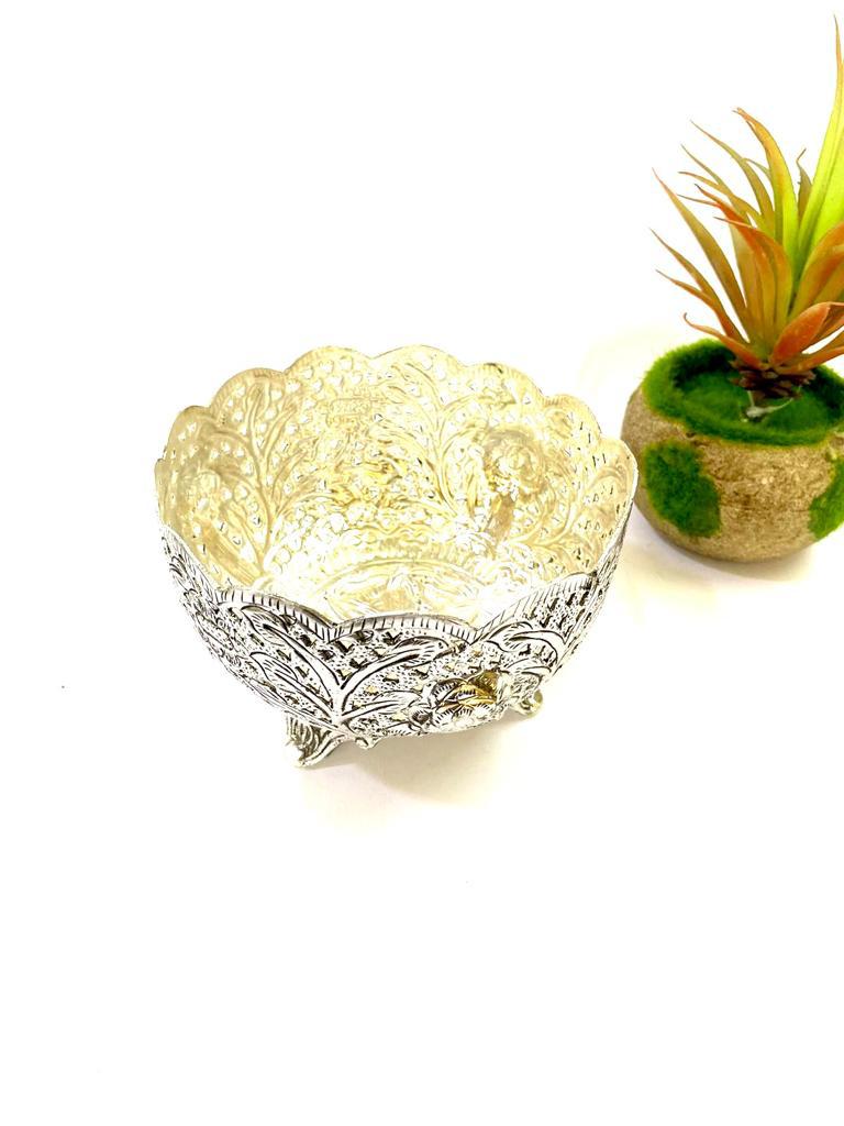 Round Design On Stand Storage Basket Exclusive Collection Of German Silver Tamrapatra