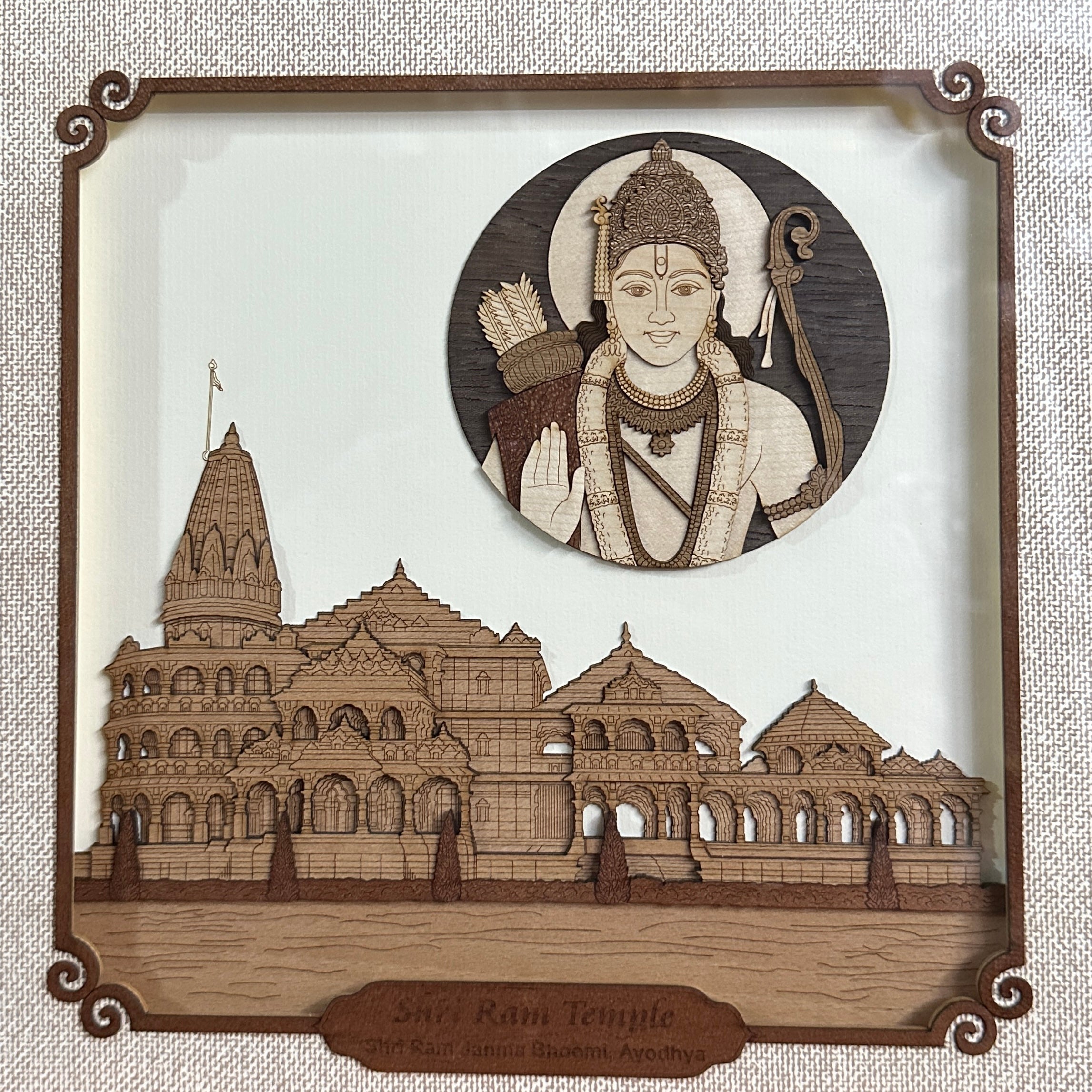 Shri Ram Temple Ayodhya With Lord Ram In 3D Wooden Art Frame By Tamrapatra