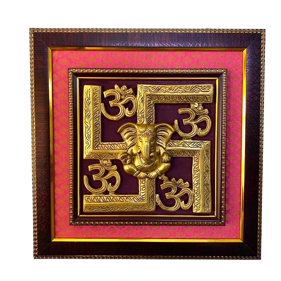 Swastika Ganesha Brass Frame Premium Luxury Collection Handmade By Tamrapatra