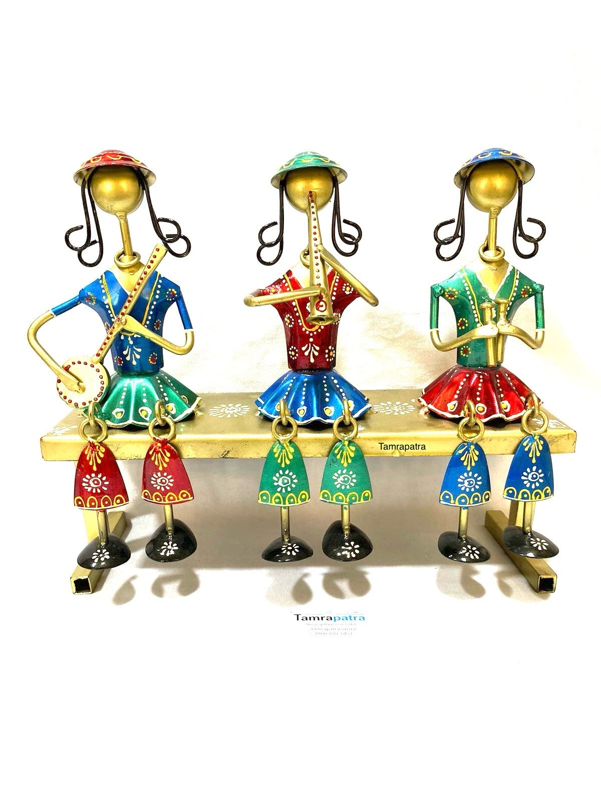 3 Dolls Sitting On Bench Stunning Metal Artwork Creations Handmade Tamrapatra