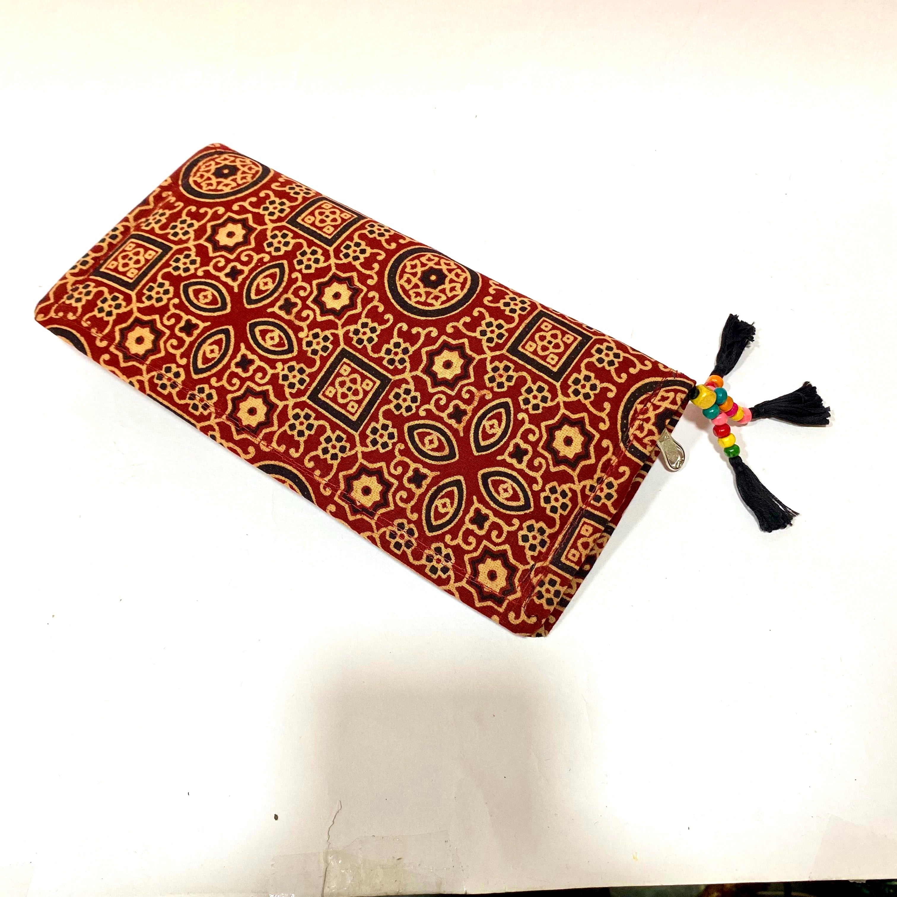 Cotton Embroidery Block Print Purse With Mirrors Styled With Beads By Tamrapatra