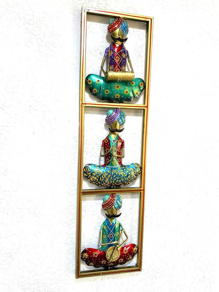 New Hand Painted 3 Fine Musicians Sitting Metal Wall Décor Art By Tamrapatra
