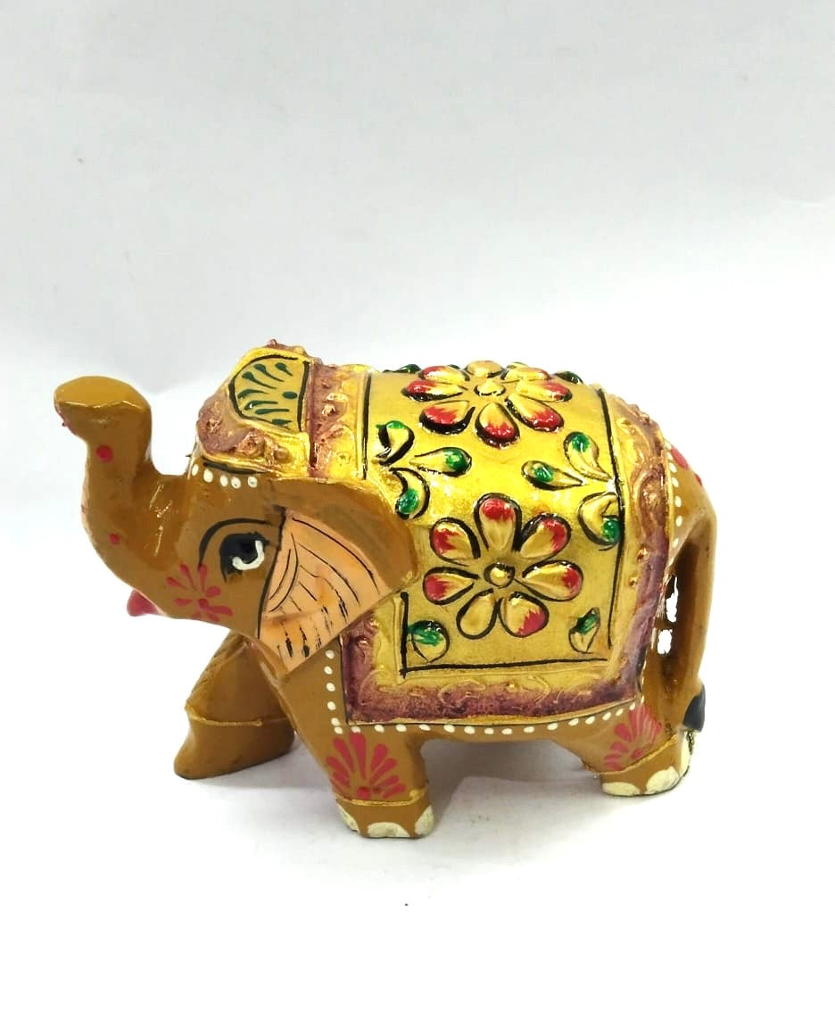 Wooden Elephants Whole Sellers In Various Hand Painted Kundan Style Tamrapatra