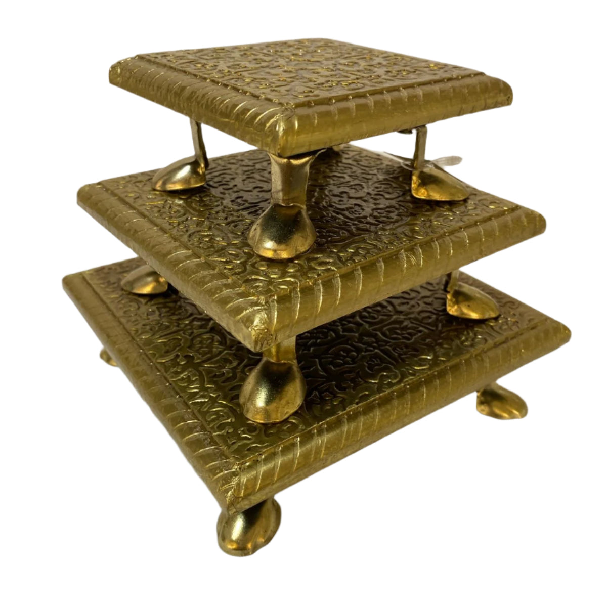 Brass Foil Fitted Bajoth Premium Design With Legs Square Shaped From Tamrapatra