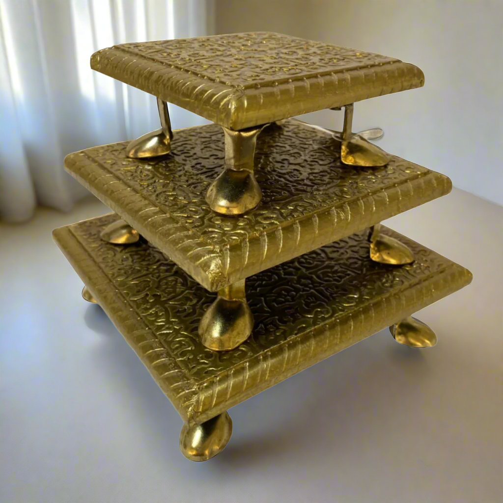 Brass Foil Fitted Bajoth Premium Design With Legs Square Shaped From Tamrapatra