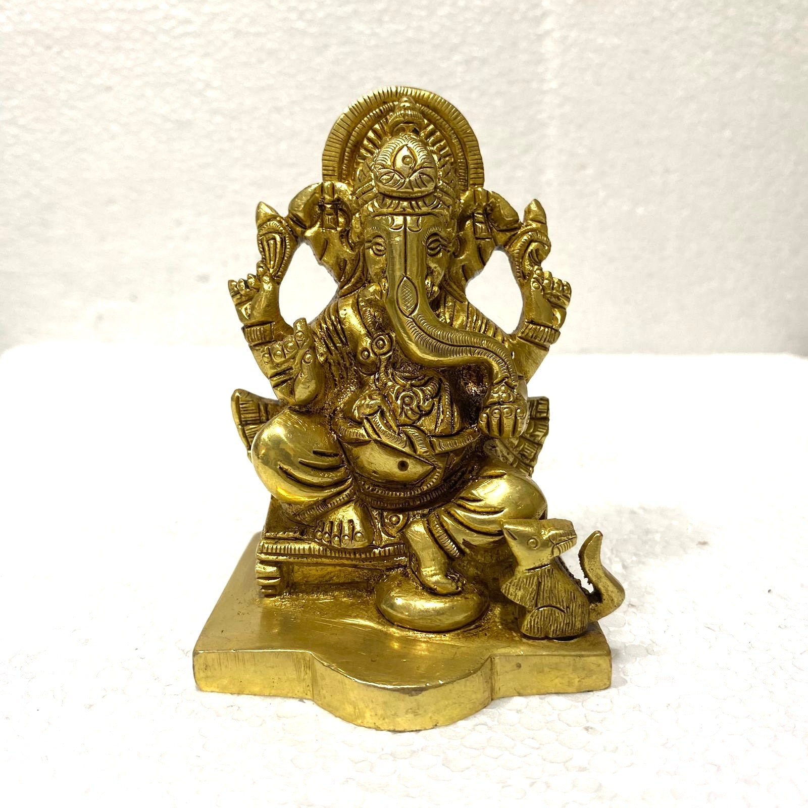Brass Ganesh On Chowki Excellent Divine Collection Super Finely Carved Tamrapatra