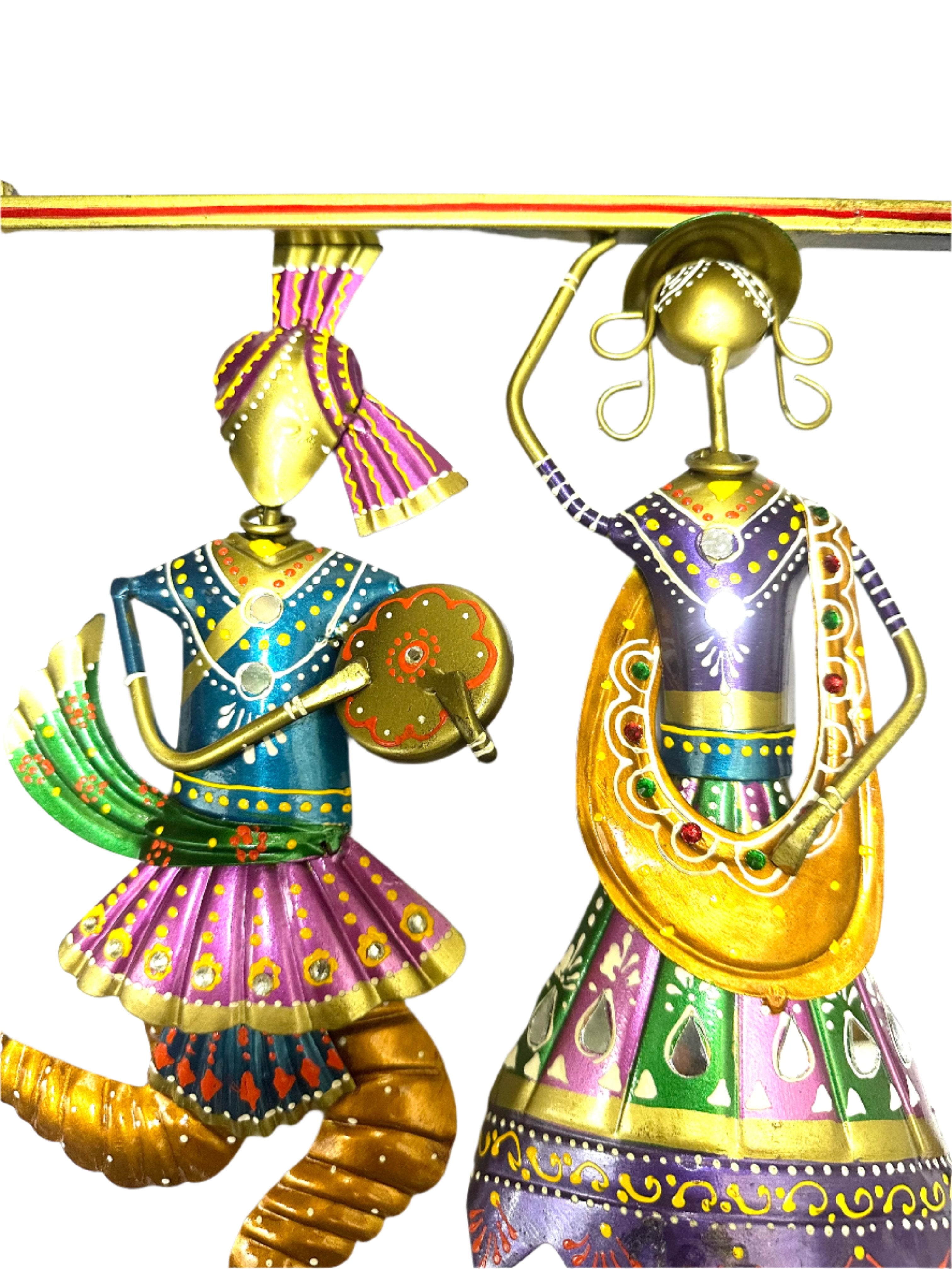 Dancing Colorfully Designer Traditional Art Vertical Metal Frame From Tamrapatra