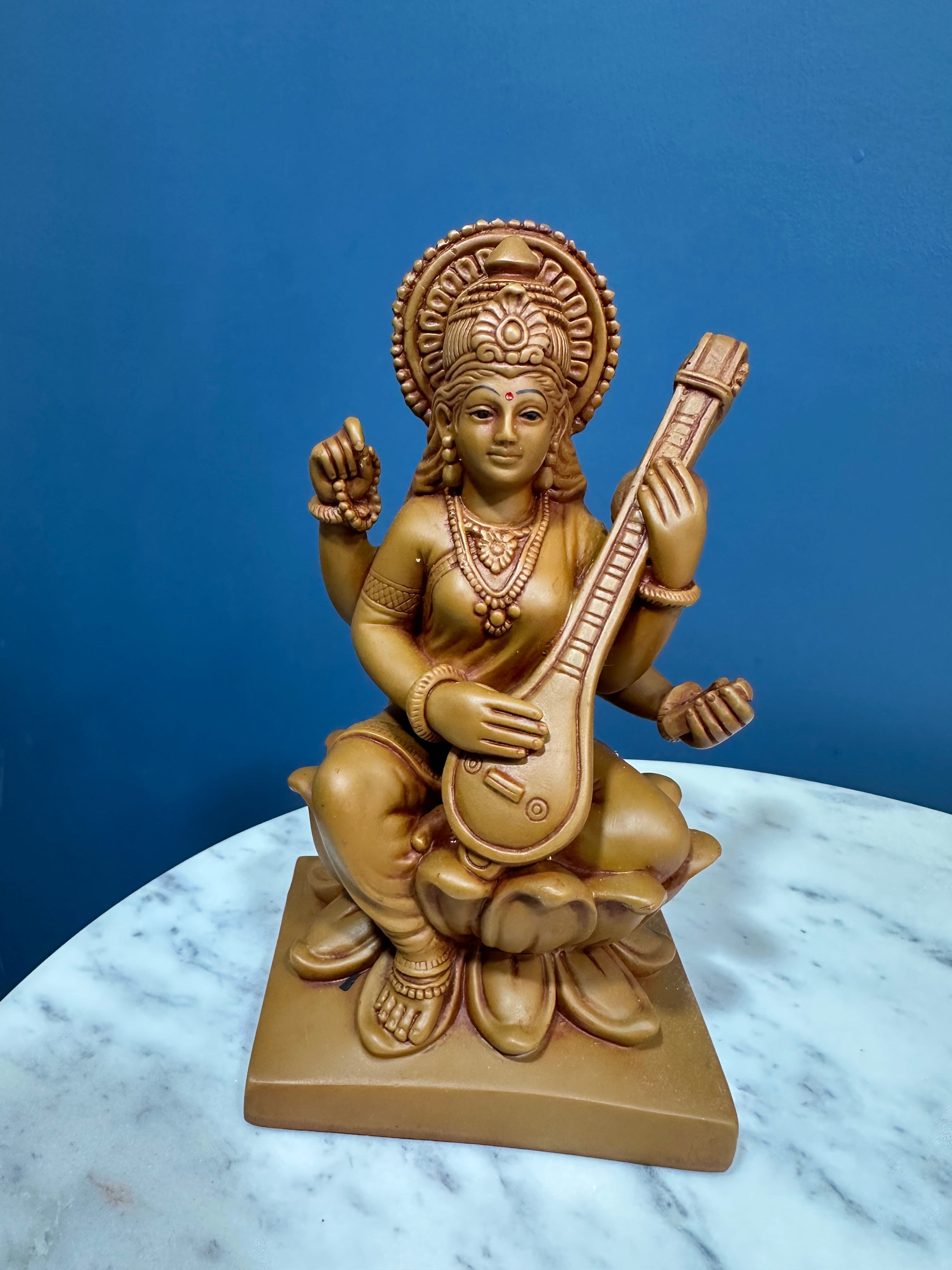 Goddess Saraswati In Wooden Finish On Resin Art New Collection By Tamrapatra