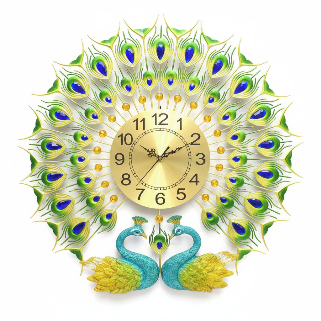 New Green Gold Finish Tone Peacock English Numbers Wall Utility By Tamrapatra - Tamrapatra