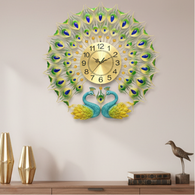 New Green Gold Finish Tone Peacock English Numbers Wall Utility By Tamrapatra - Tamrapatra